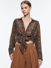 HANNON TIE FRONT BLOUSE-CAMEL/BLACK SNAKE-ALICE + OLIVIA