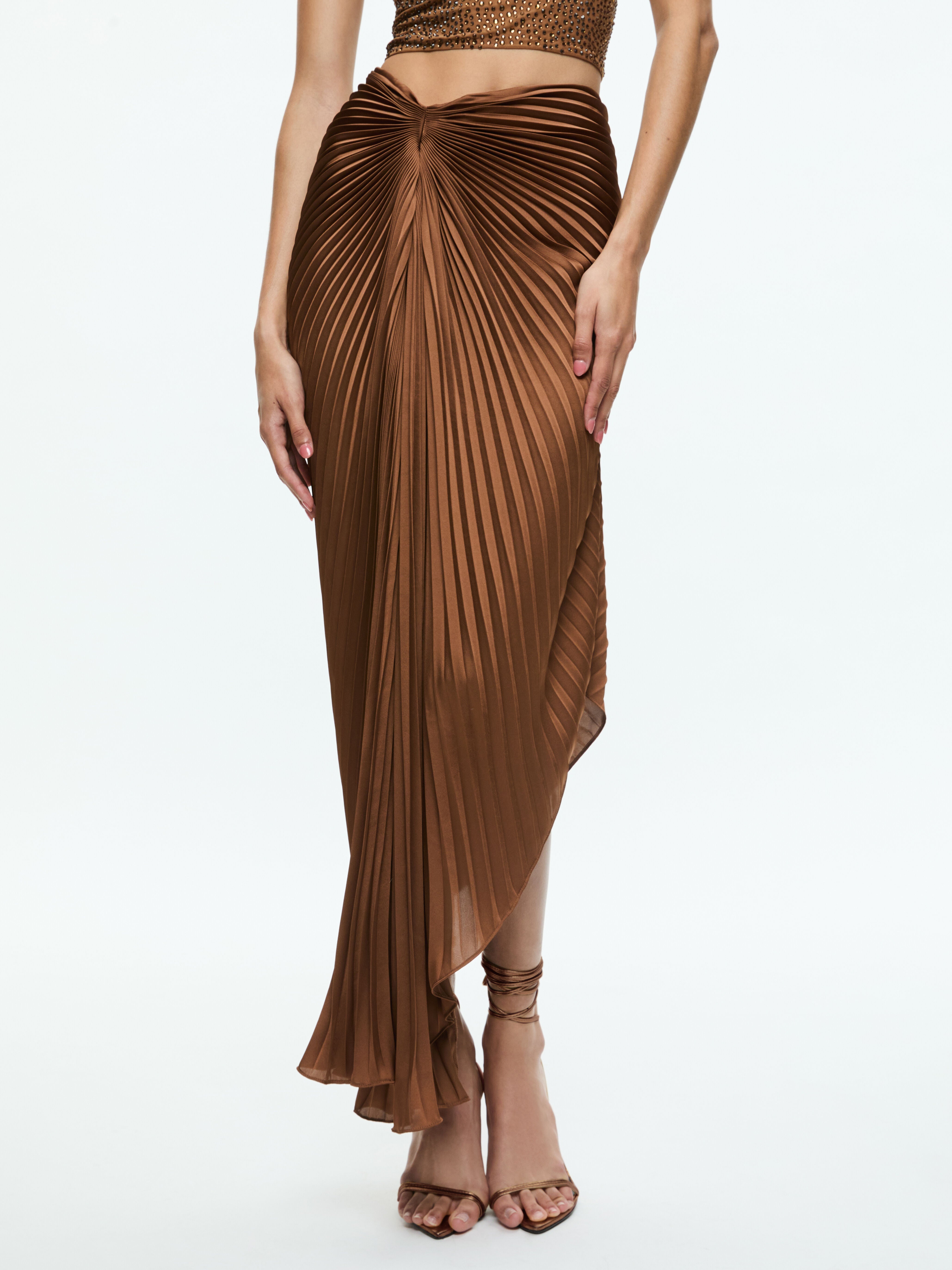ODELIA ASYMMETRICAL PLEATED MAXI SKIRT-CAMEL-ALICE + OLIVIA
