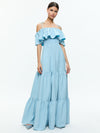 KIA OFF THE SHOULDER TIERED MAXI DRESS-MINERAL BLUE-ALICE + OLIVIA