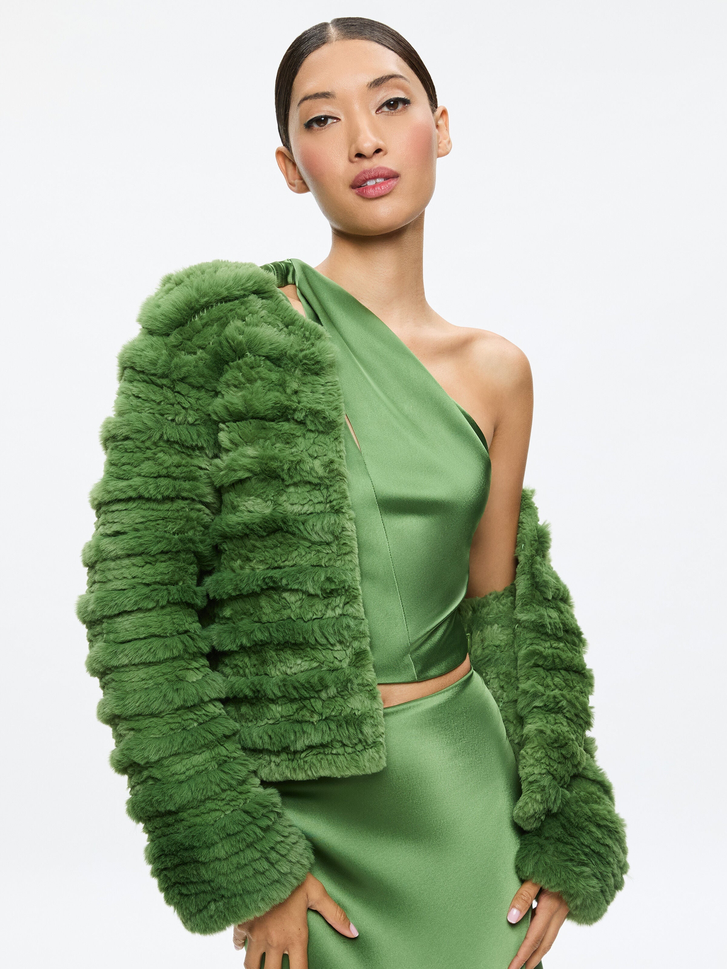 FAWN FAUX FUR JACKET-AVOCADO-ALICE + OLIVIA