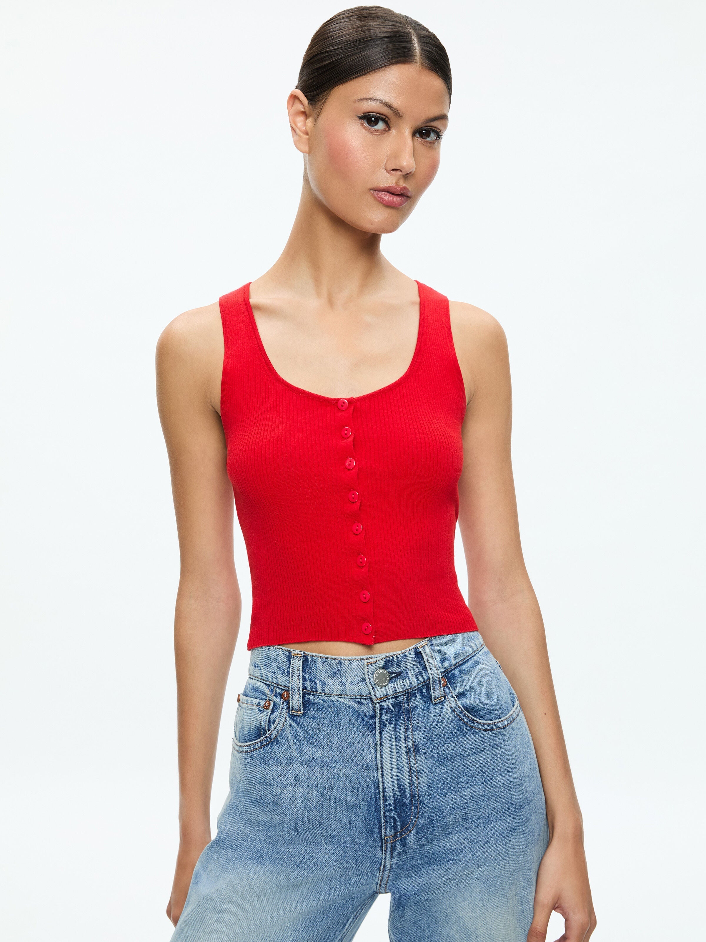 DARYN BUTTON THROUGH CROPPED TANK-AVOCADO-ALICE + OLIVIA