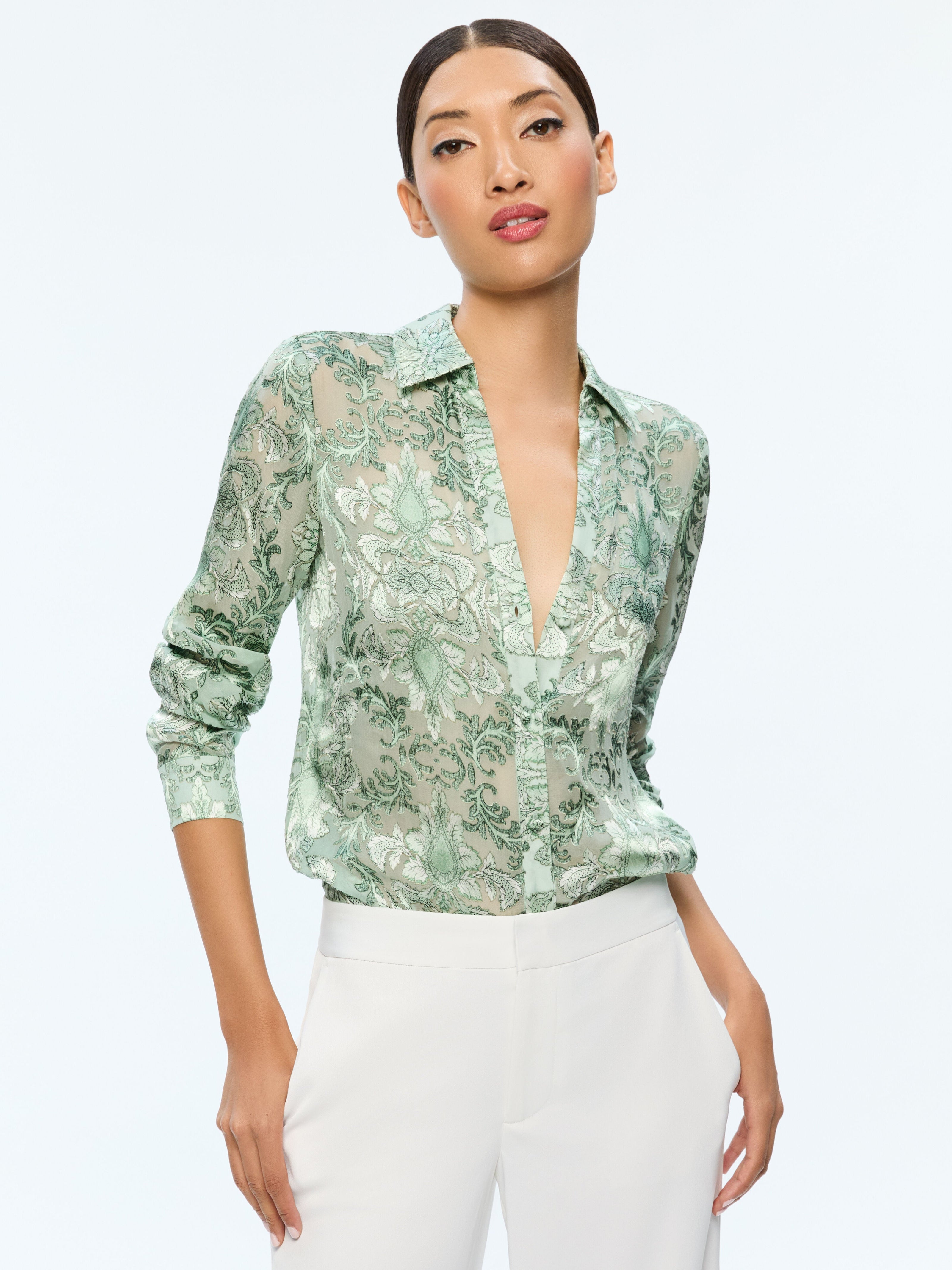 ELOISE BUTTON DOWN-VANITY PISTACHIO-ALICE + OLIVIA