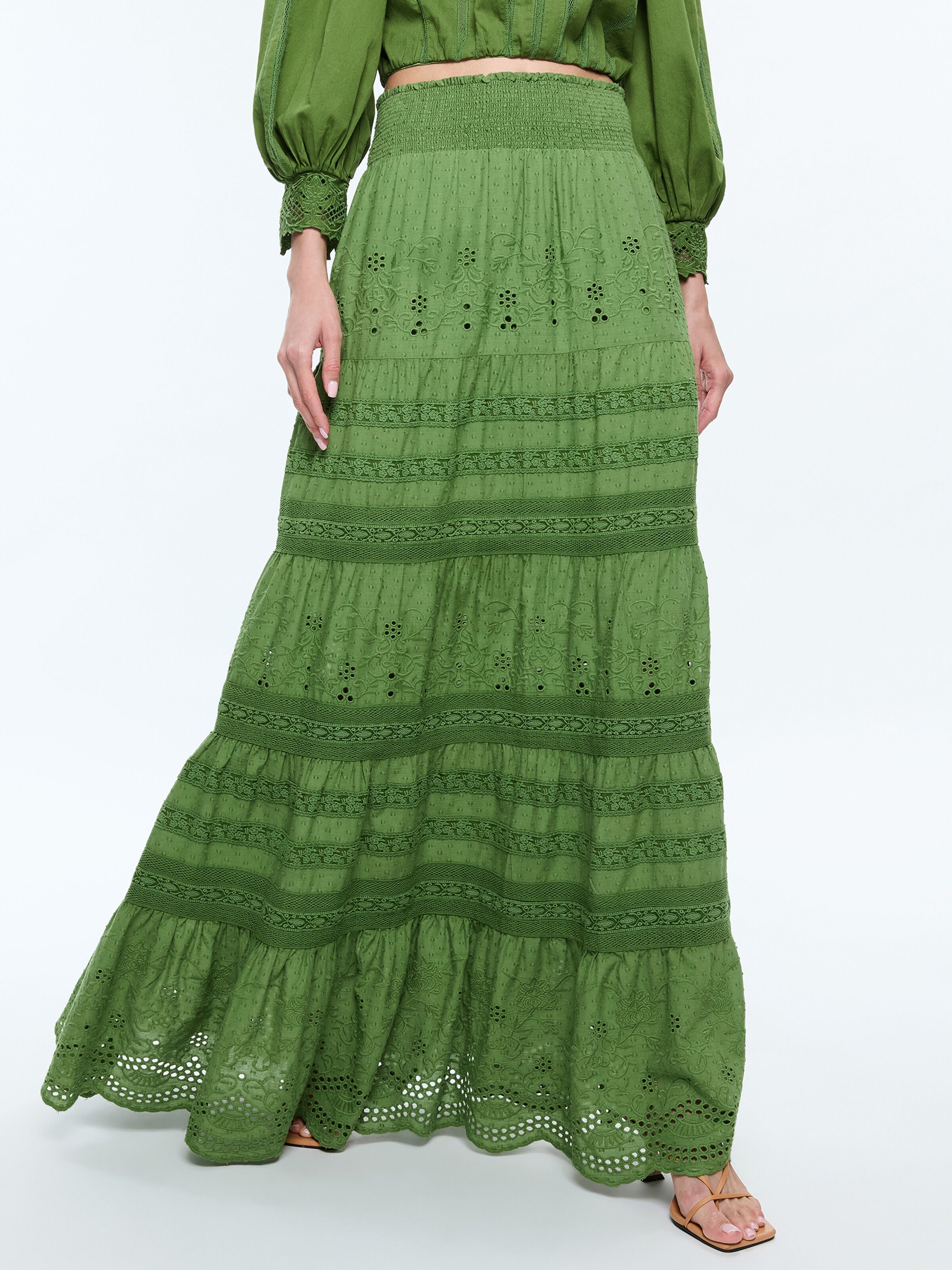 AISHA TIERED MAXI SKIRT-AVOCADO-ALICE + OLIVIA