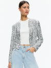 NEW HARVEY SEQUIN OPEN FRONT JACKET-CHAMPAGNE/SILVER-ALICE + OLIVIA