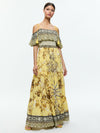 KIA OFF THE SHOULDER TIERED MAXI DRESS-LISBOA LEMON MERINGUE-ALICE + OLIVIA
