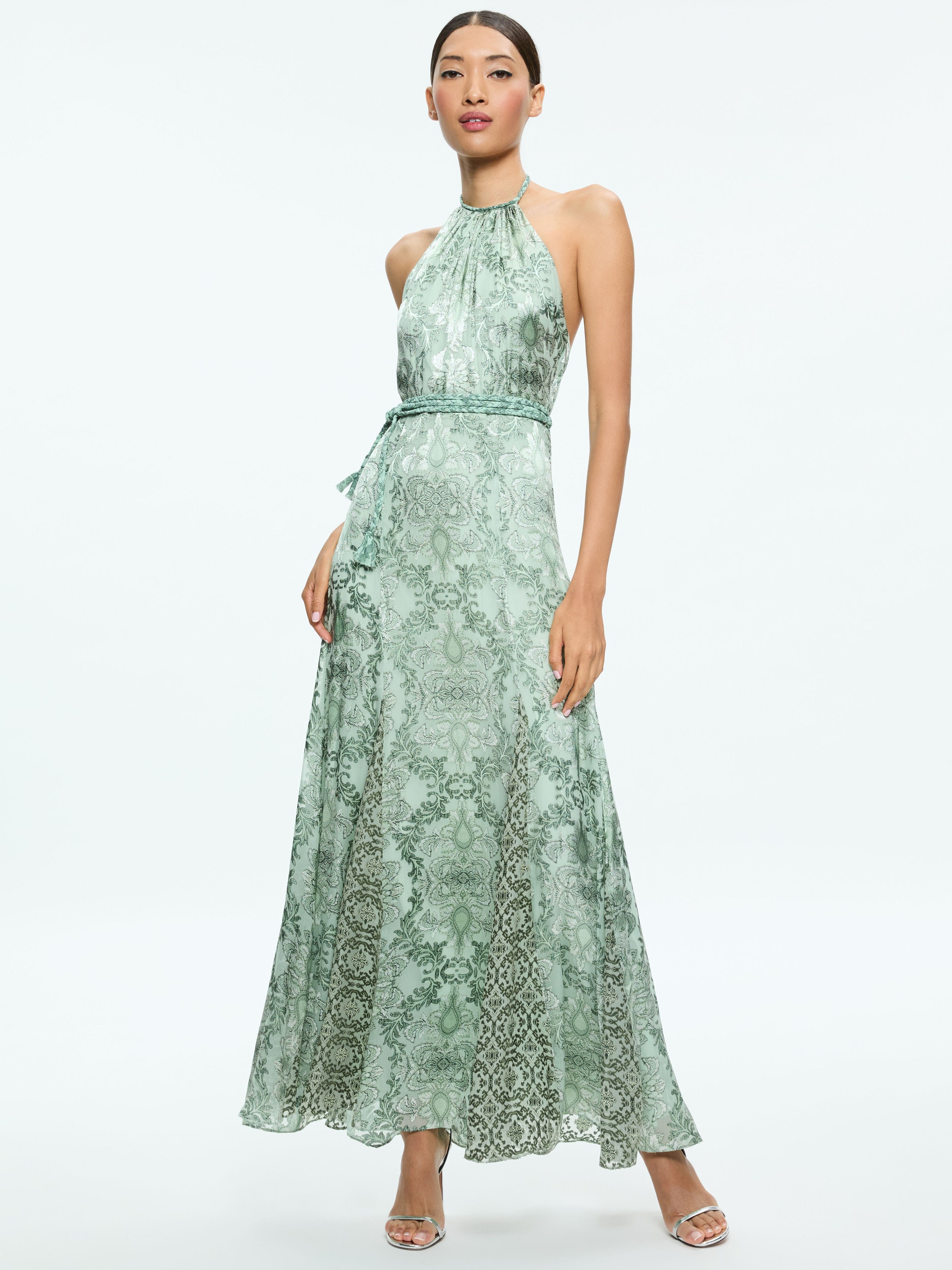 DANIKA HALTER MAXI DRESS WITH BELT-VANITY PISTACHIO-ALICE + OLIVIA