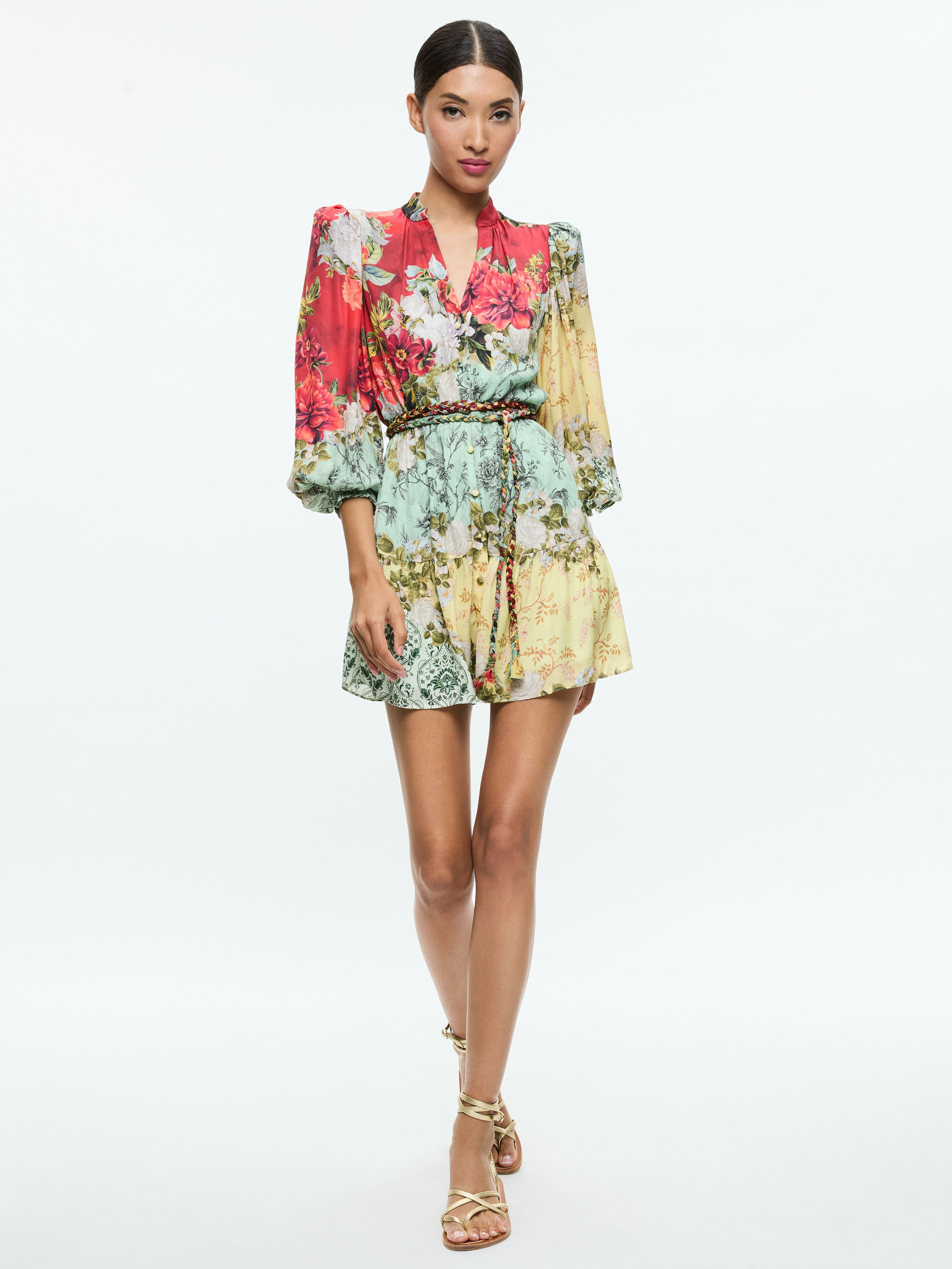 ANTONETTE LONG SLEEVE BUTTON FRONT MINI DRESS-OAKLEY-ALICE + OLIVIA