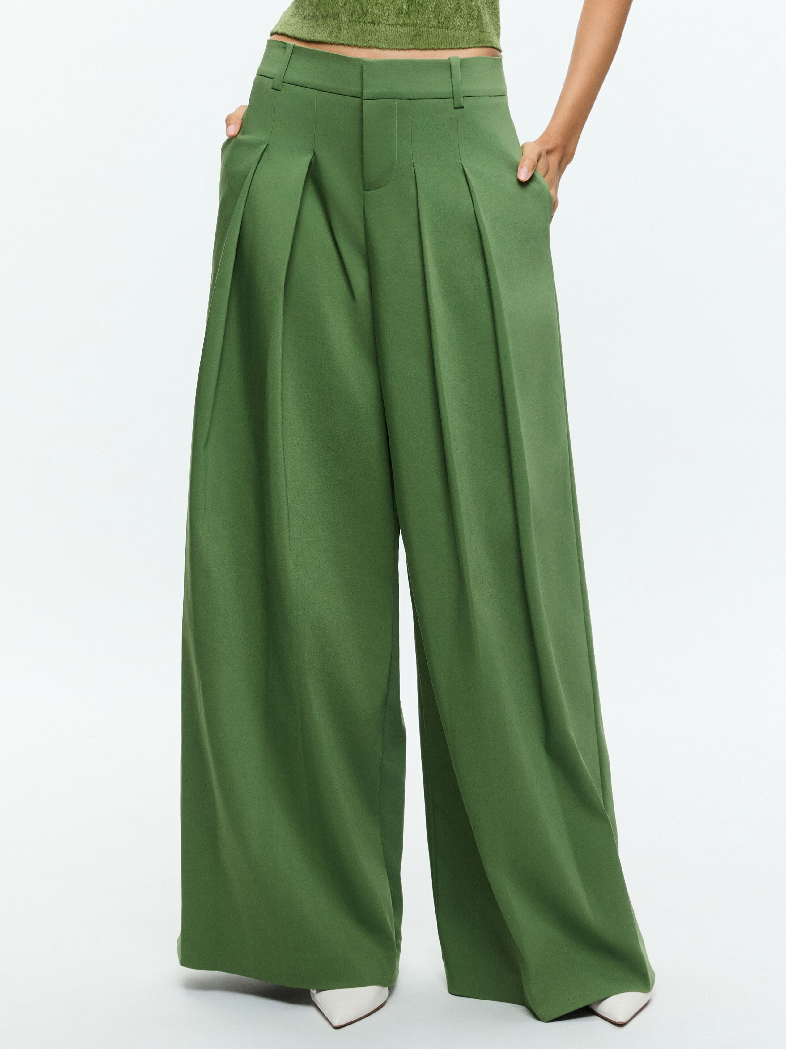 BLAIRE WIDE LEG PLEATED PANT-AVOCADO-ALICE + OLIVIA