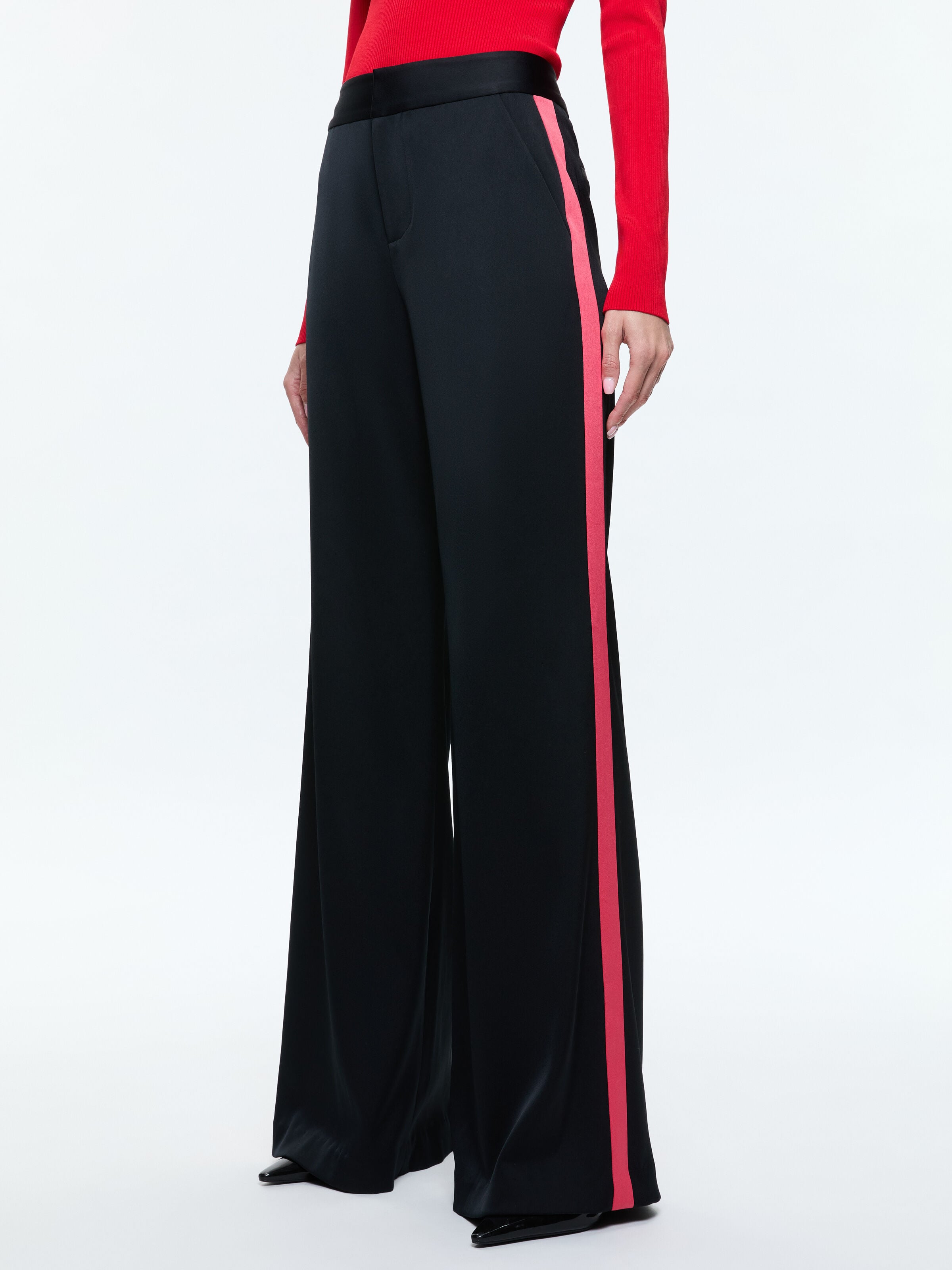 DYLAN PANT-BLACK/BRIGHT RUBY-ALICE + OLIVIA