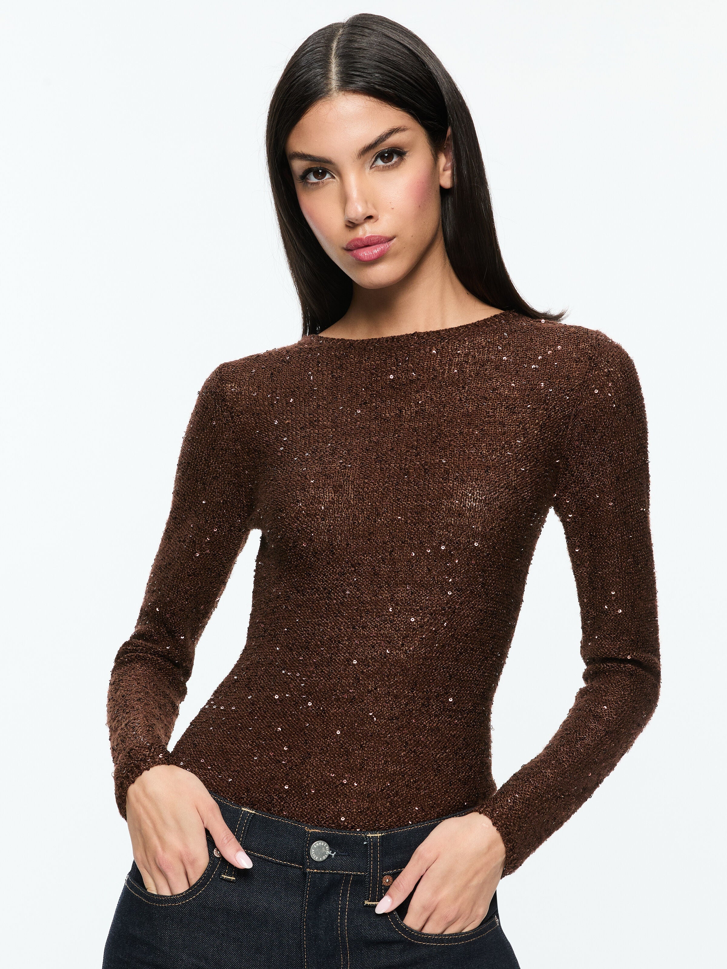 ENEIDA SEQUIN PULLOVER-ESPRESSO-ALICE + OLIVIA