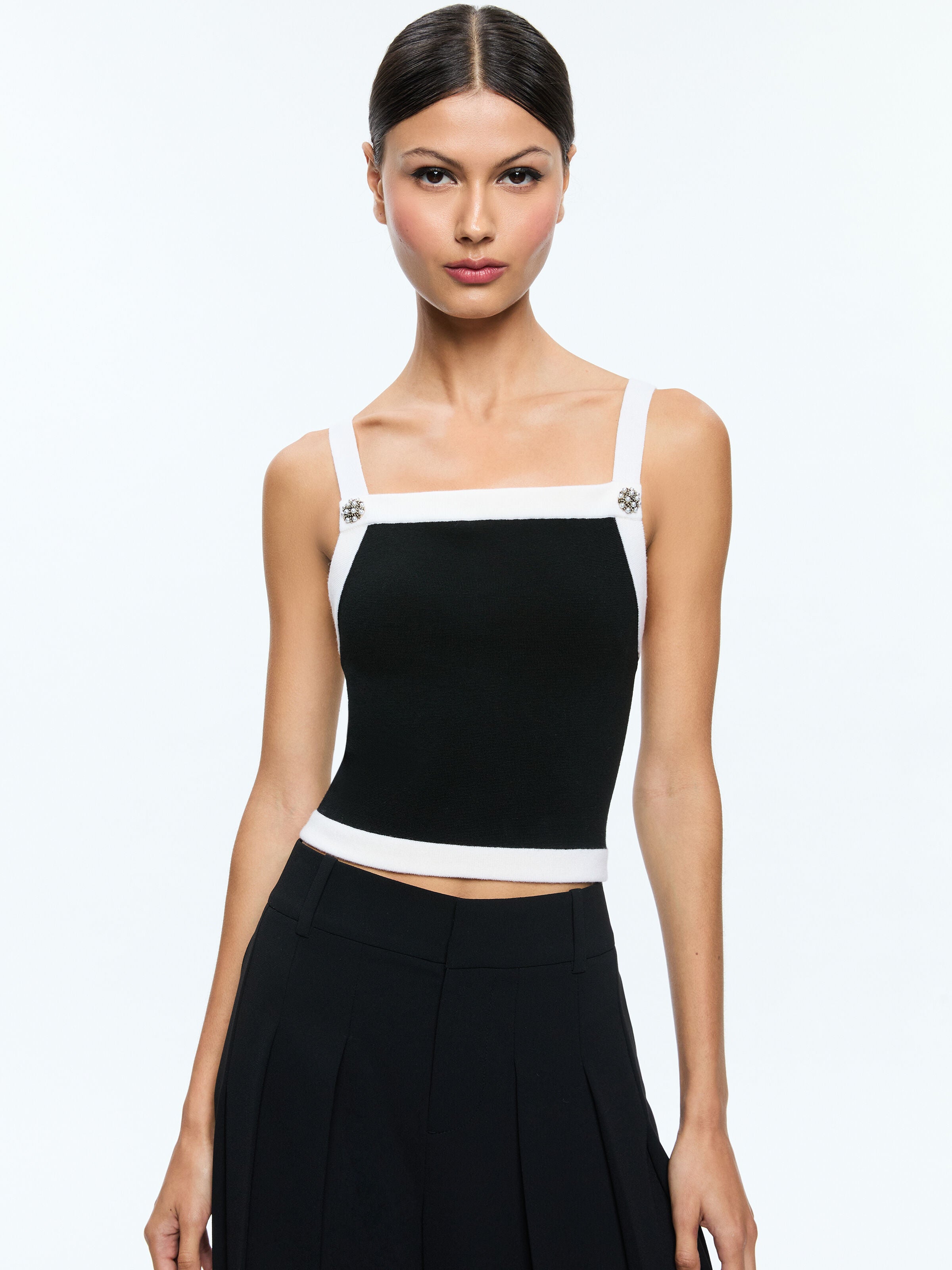 DANDI KNIT TANK-BLACK/SOFT WHITE-ALICE + OLIVIA