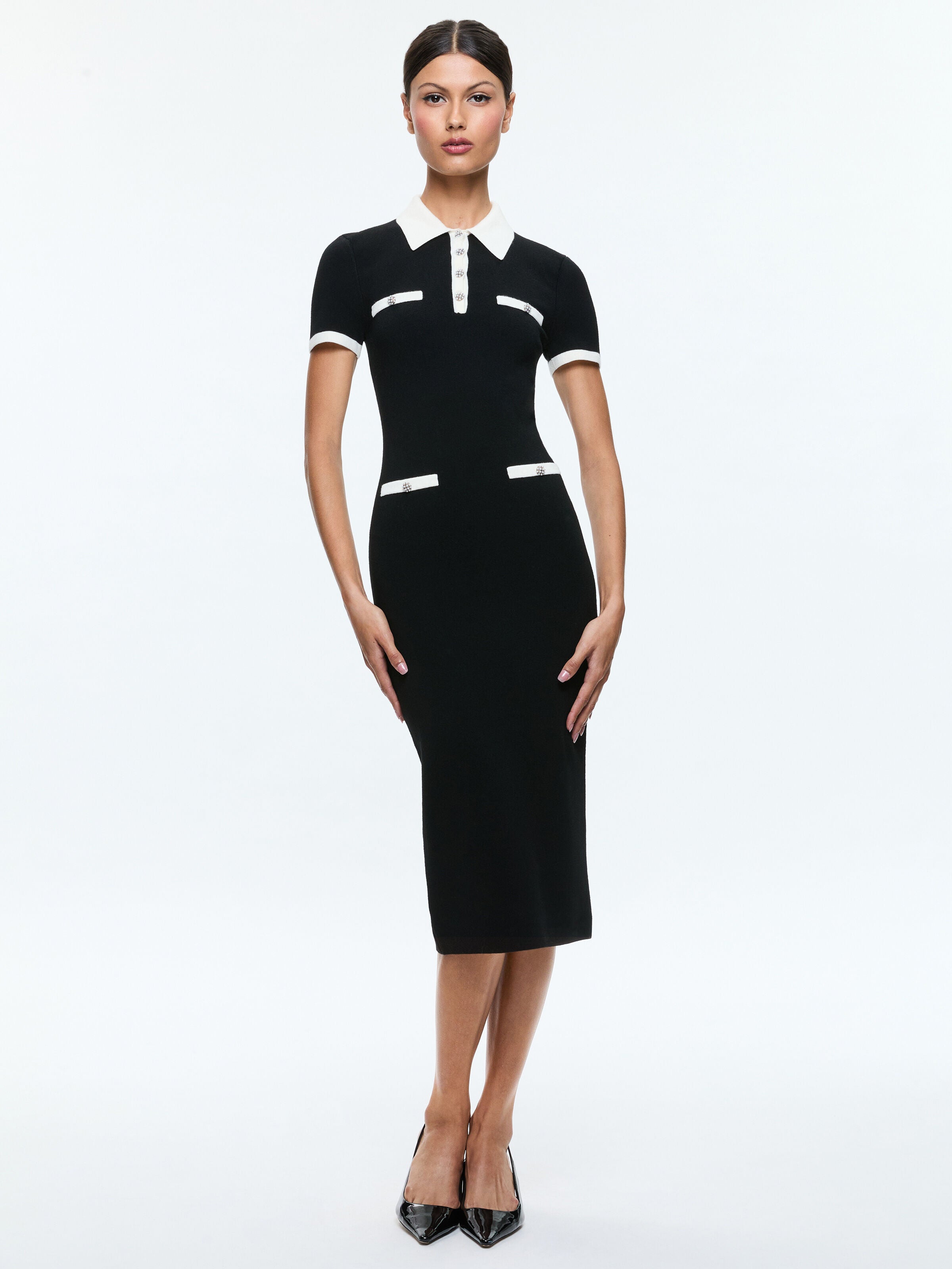 IRIS MIDI SWEATER DRESS-BLACK/SOFT WHITE-ALICE + OLIVIA