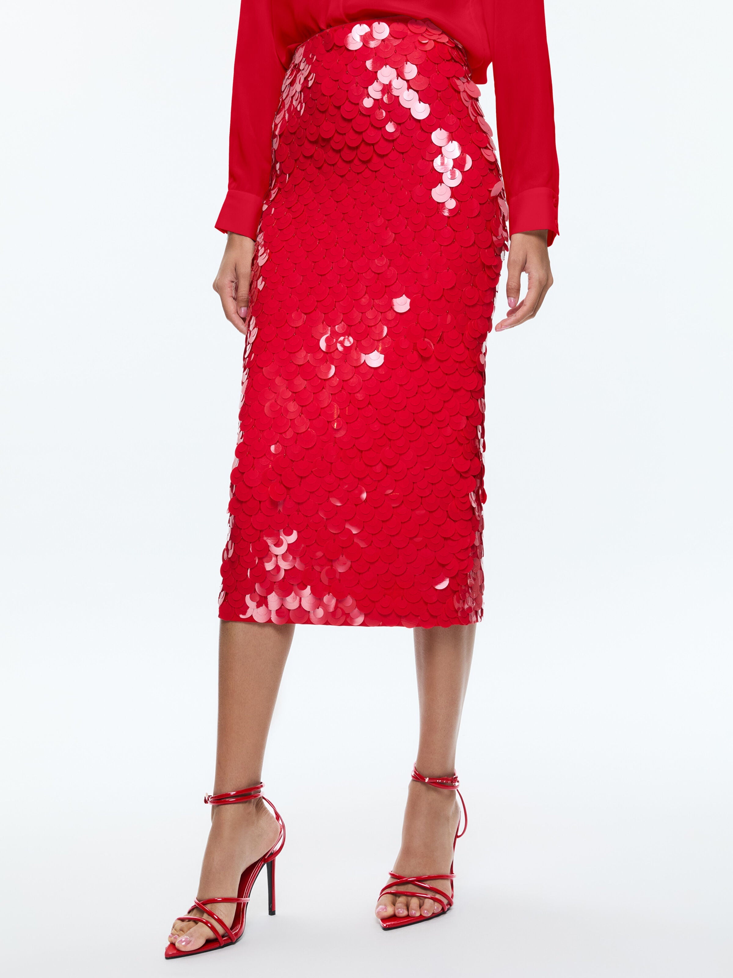 FIFI PAILLETTE MIDI SKIRT-BRIGHT RUBY-ALICE + OLIVIA