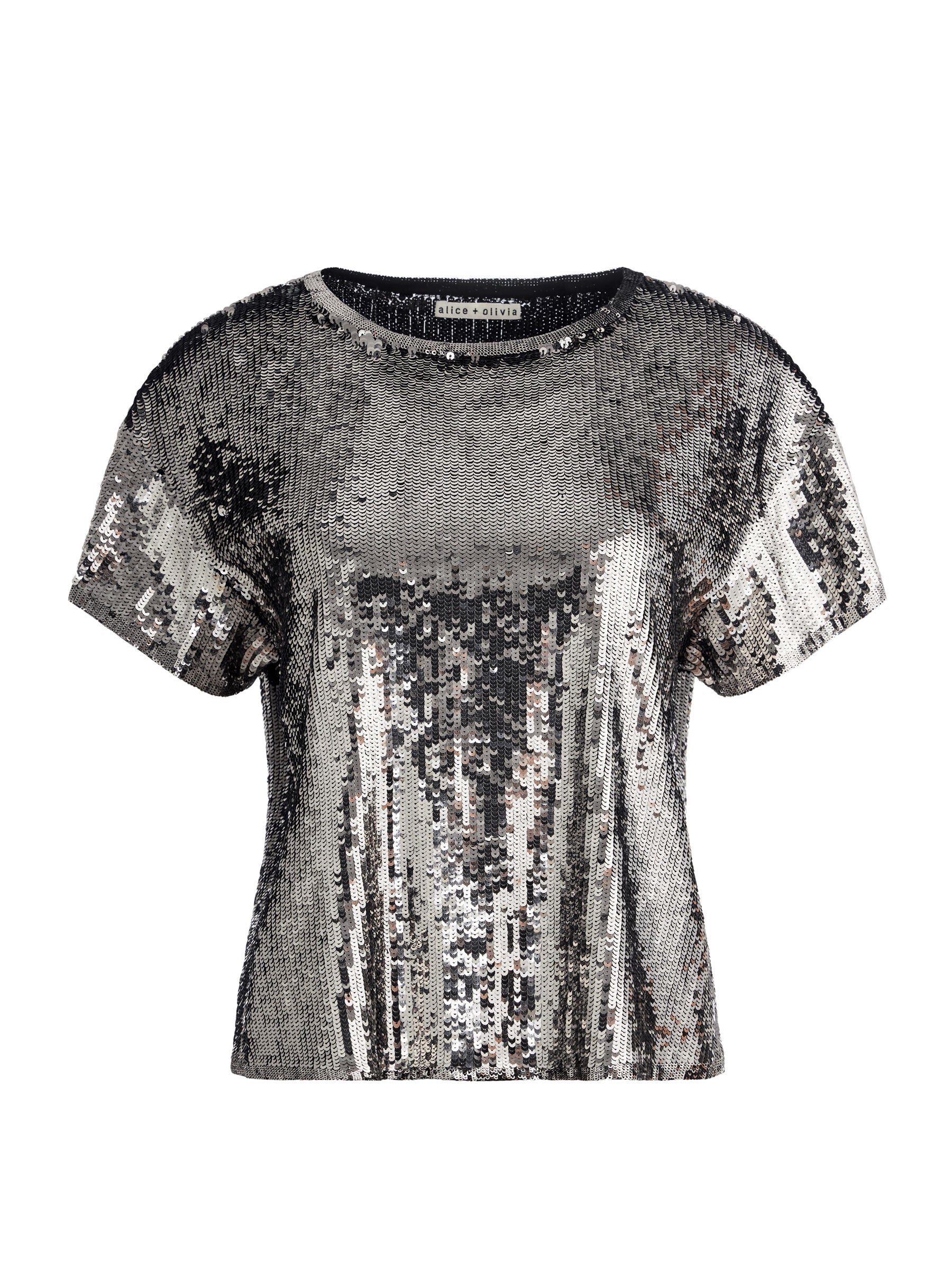 EVAN SEQUIN OVERSIZED TEE-GUNMETAL-ALICE + OLIVIA