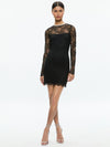 DELORA EMBELLISHED NECK LONG SLEEVE LACE MINI DRESS-Black-ALICE + OLIVIA