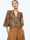 ILAN BUTTON FRONT BLOUSE-SPOTTED LEOPARD DARK TAN-ALICE + OLIVIA