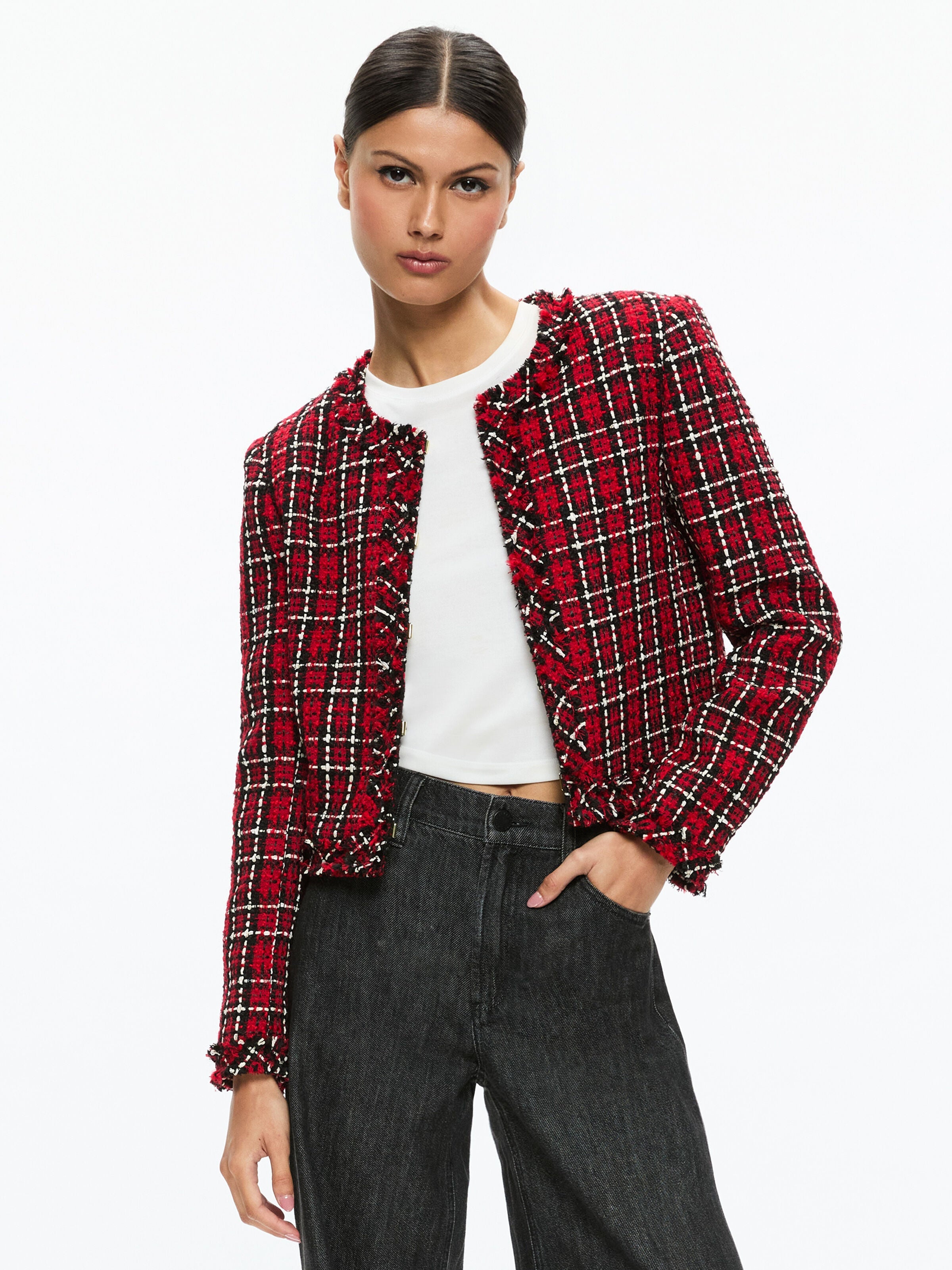 KIDMAN JACKET-SCHOOLGIRL PLAID BRIGHT RUBY-ALICE + OLIVIA