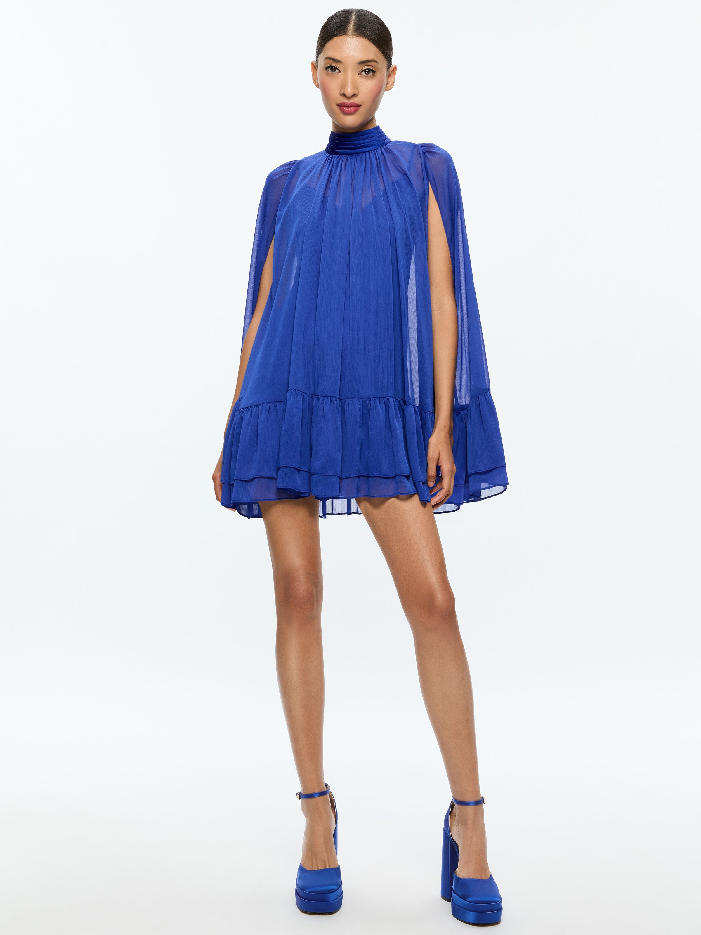 ZENON CAPE MINI DRESS-ROYAL-ALICE + OLIVIA