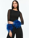 DELAINA FEATHER TOP-BLACK/ROYAL-ALICE + OLIVIA