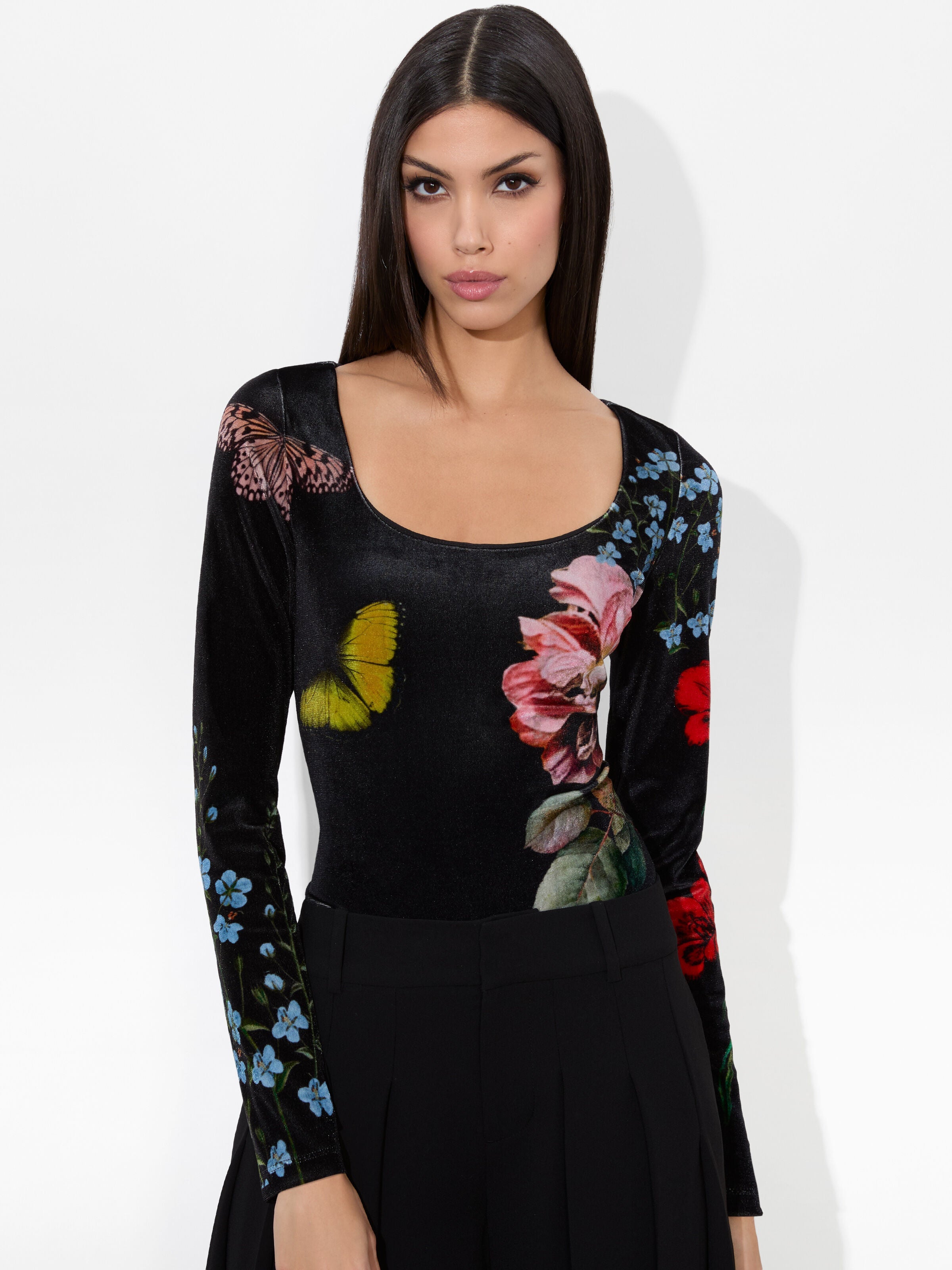 DELAINA VELVET TOP-IN THE WIND FLORAL-ALICE + OLIVIA