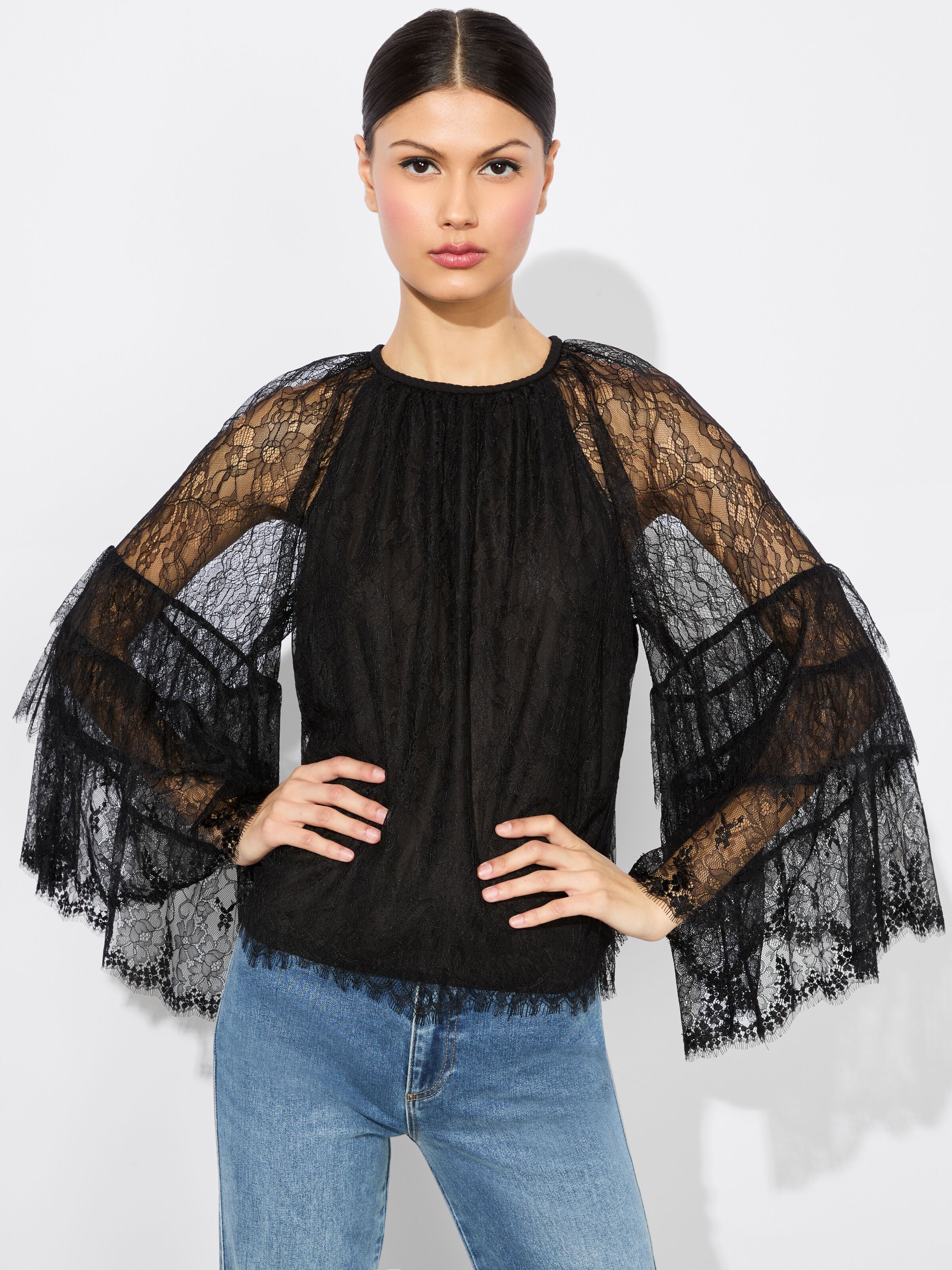 DELIA RUFFLED TUNIC TOP-ALICE + OLIVIA
