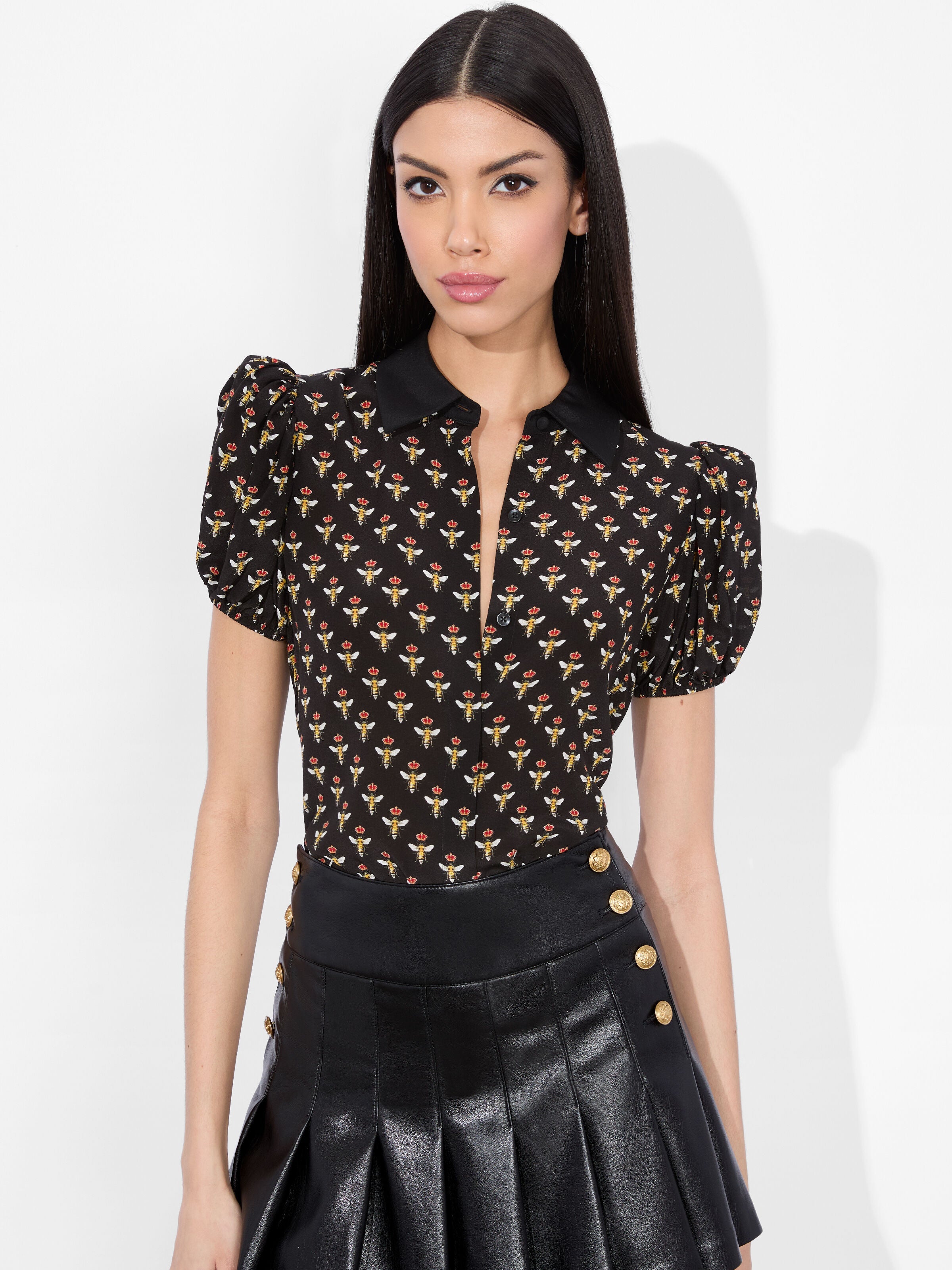 WILLA PUFF SLEEVE SATIN BLOUSE-ALICE + OLIVIA