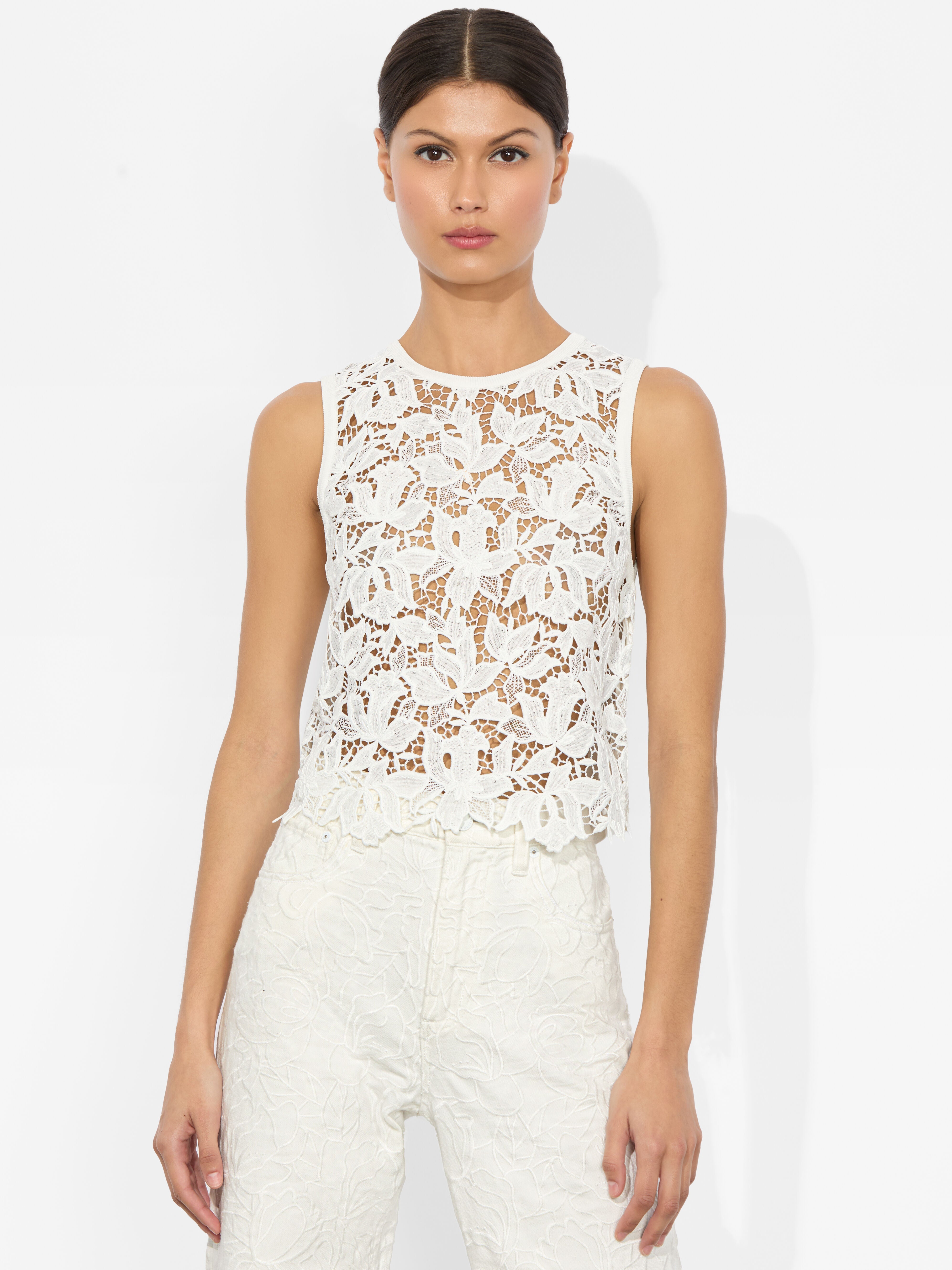 DANIELLE LACE FRONT TANK-ALICE + OLIVIA