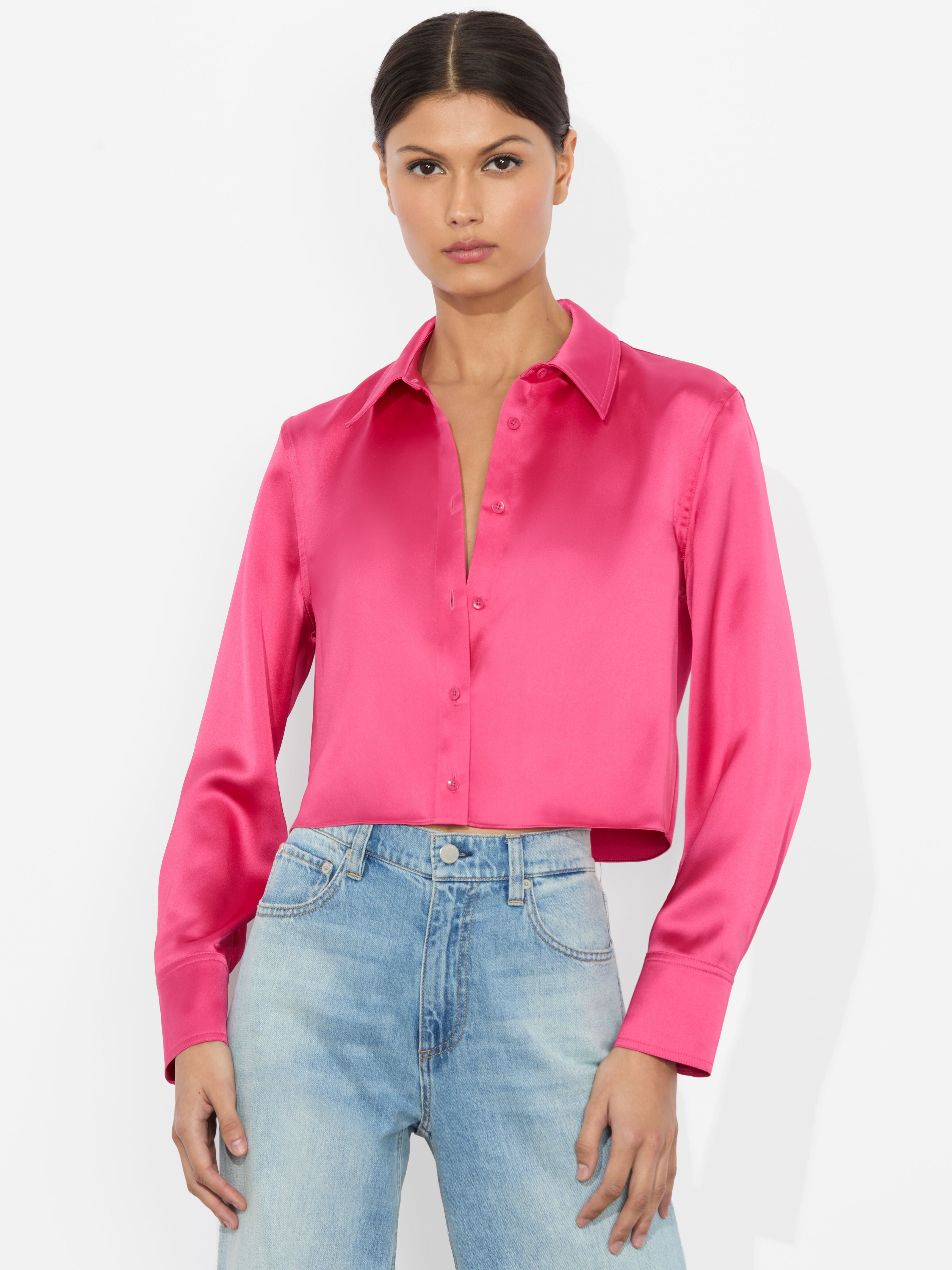 LEON CROPPED BUTTON DOWN-ALICE + OLIVIA