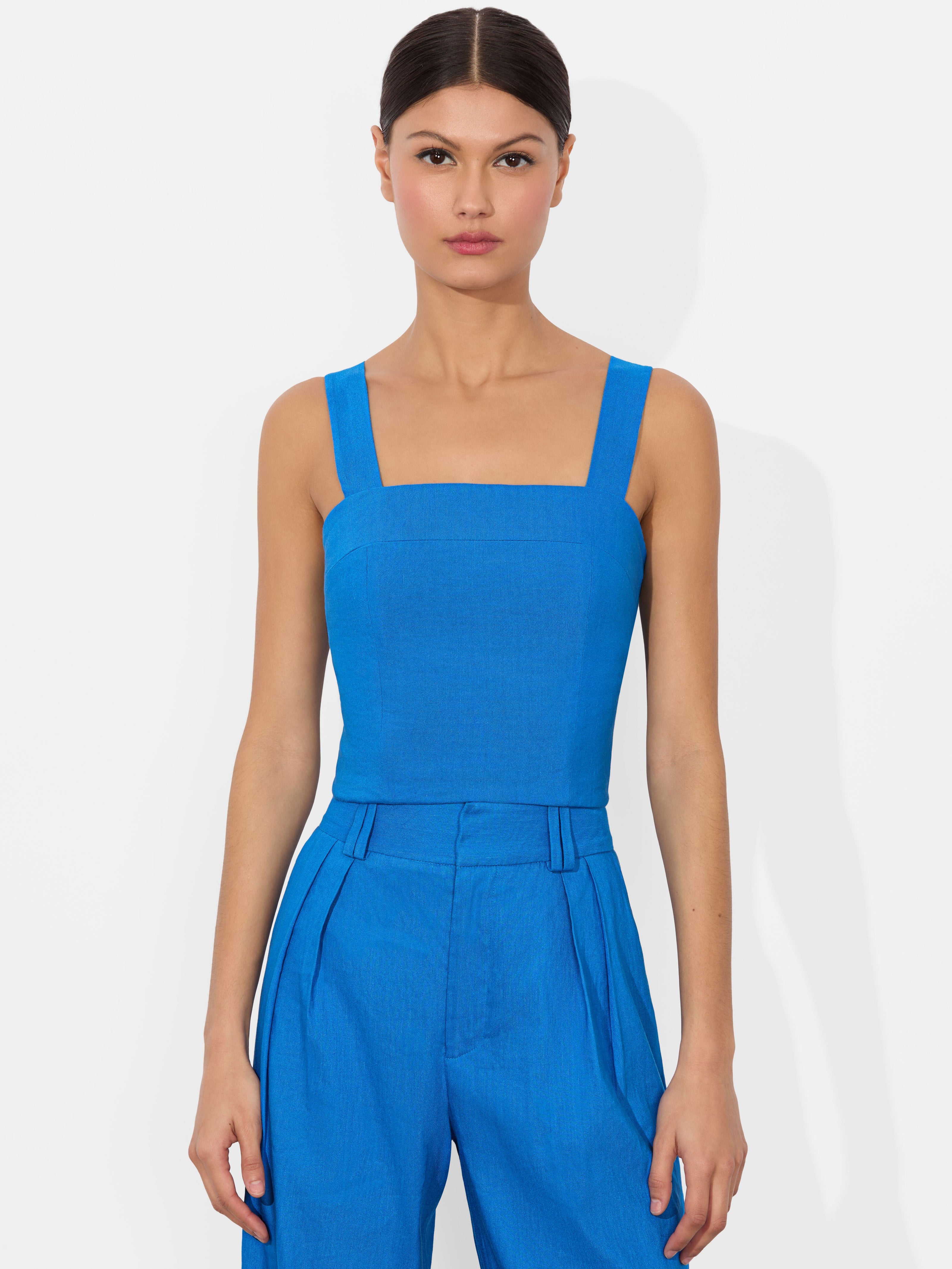 NATALIA LINEN LACE UP TOP-ALICE + OLIVIA