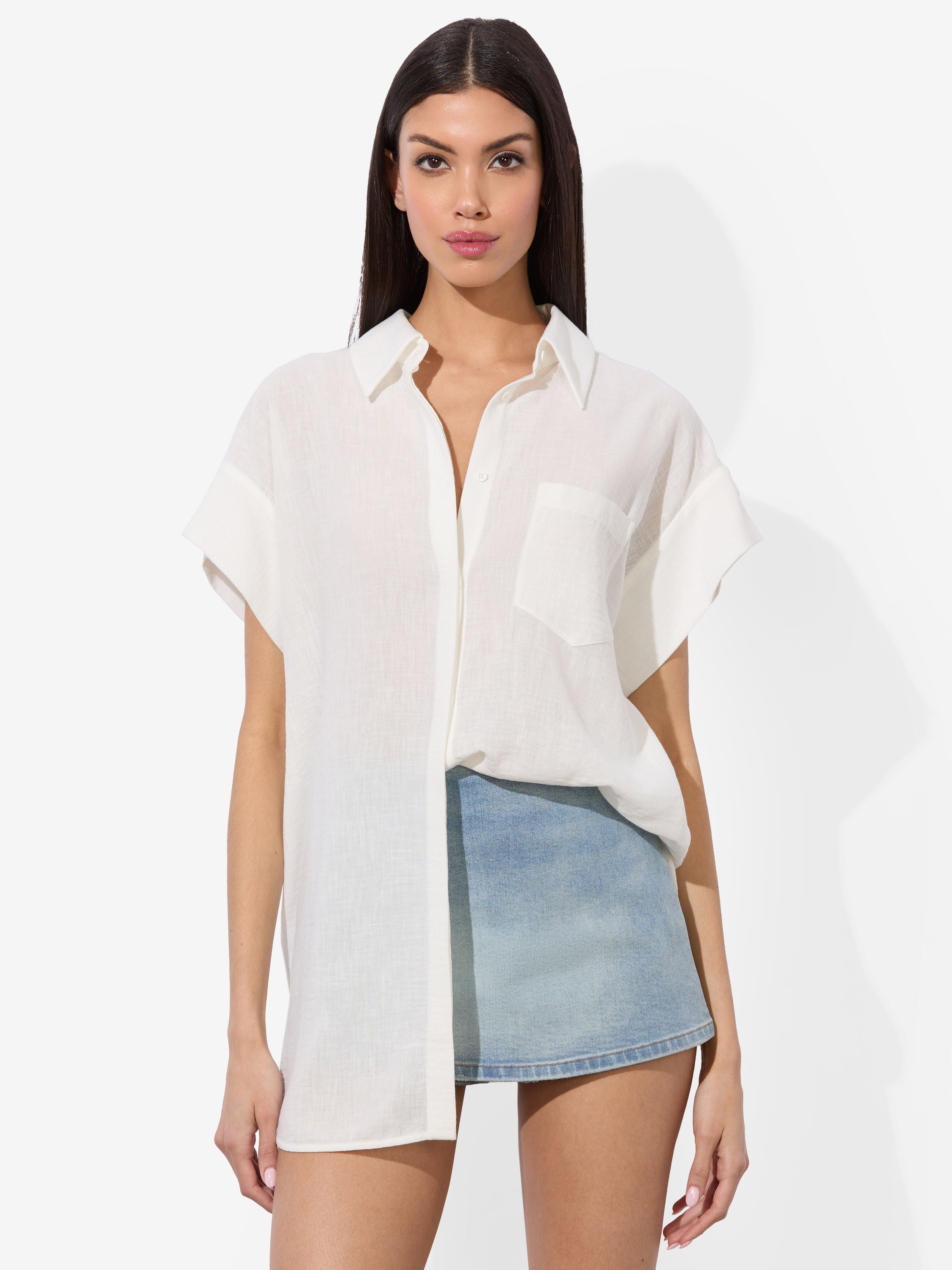 FINELY SHORT SLEEVE BUTTON DOWN-ALICE + OLIVIA