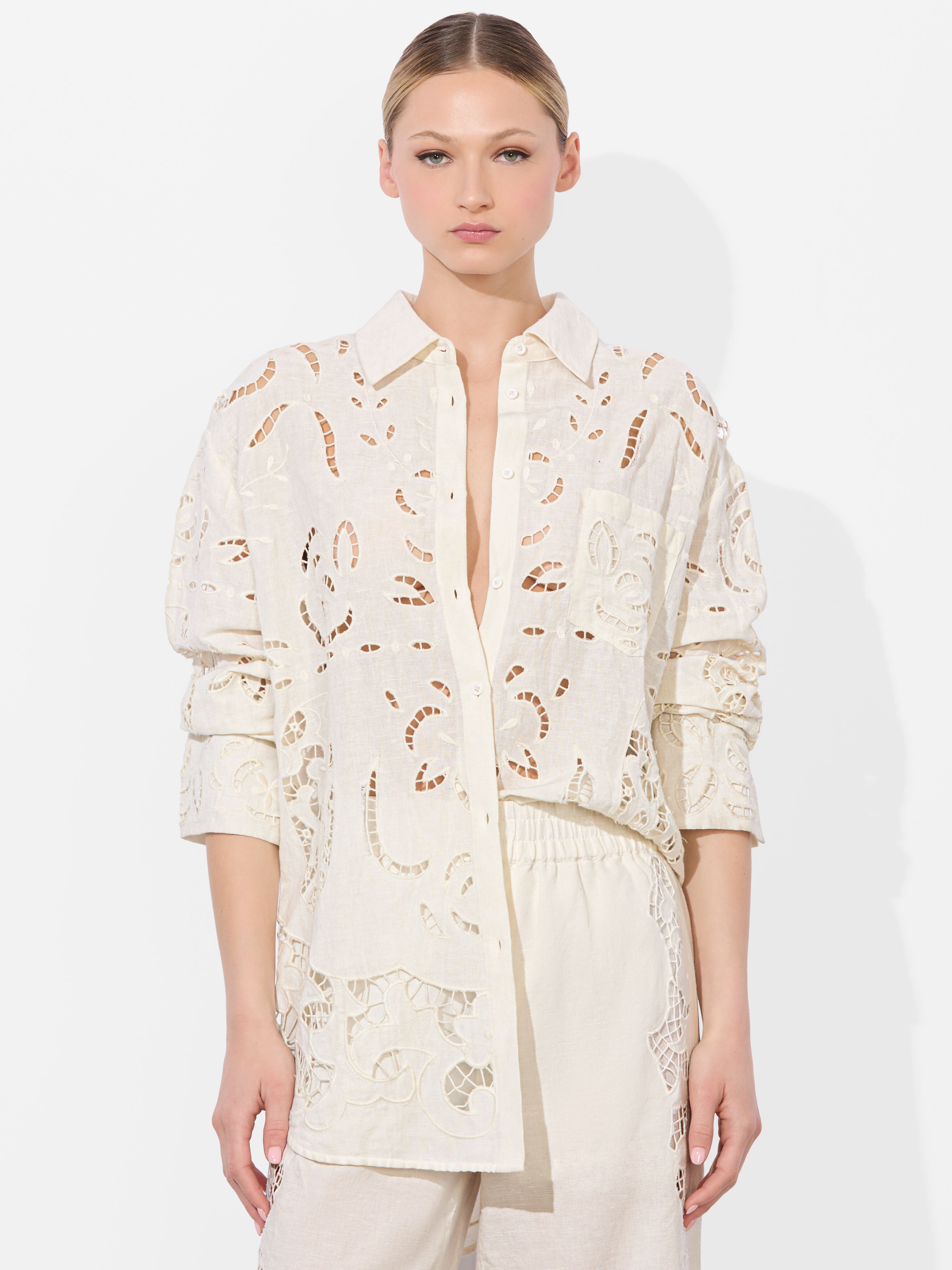 FINELY EYELET OVERSIZED BUTTON DOWN-ALICE + OLIVIA