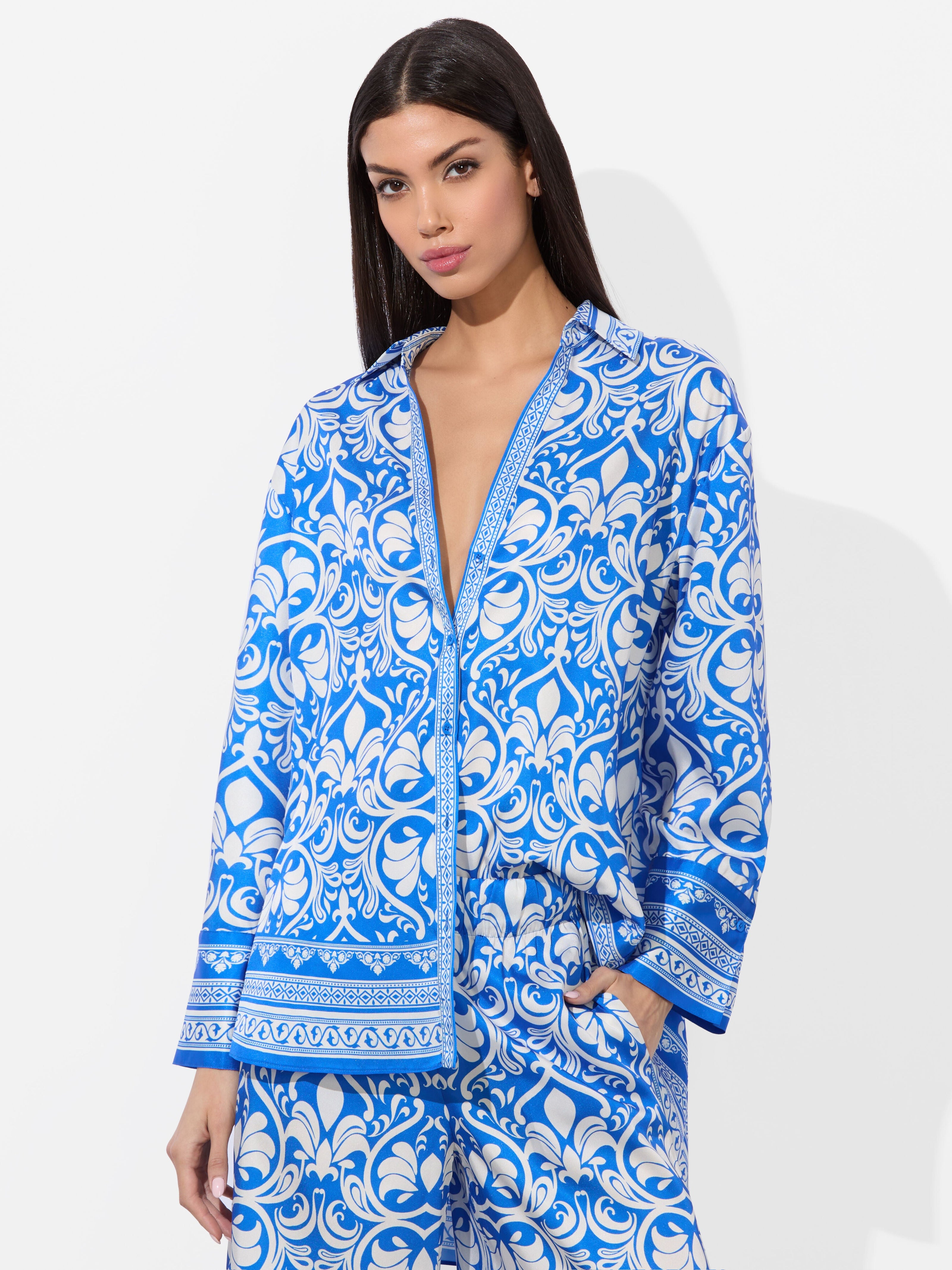 KIVA OVERSIZED PAJAMA SHIRT-ALICE + OLIVIA