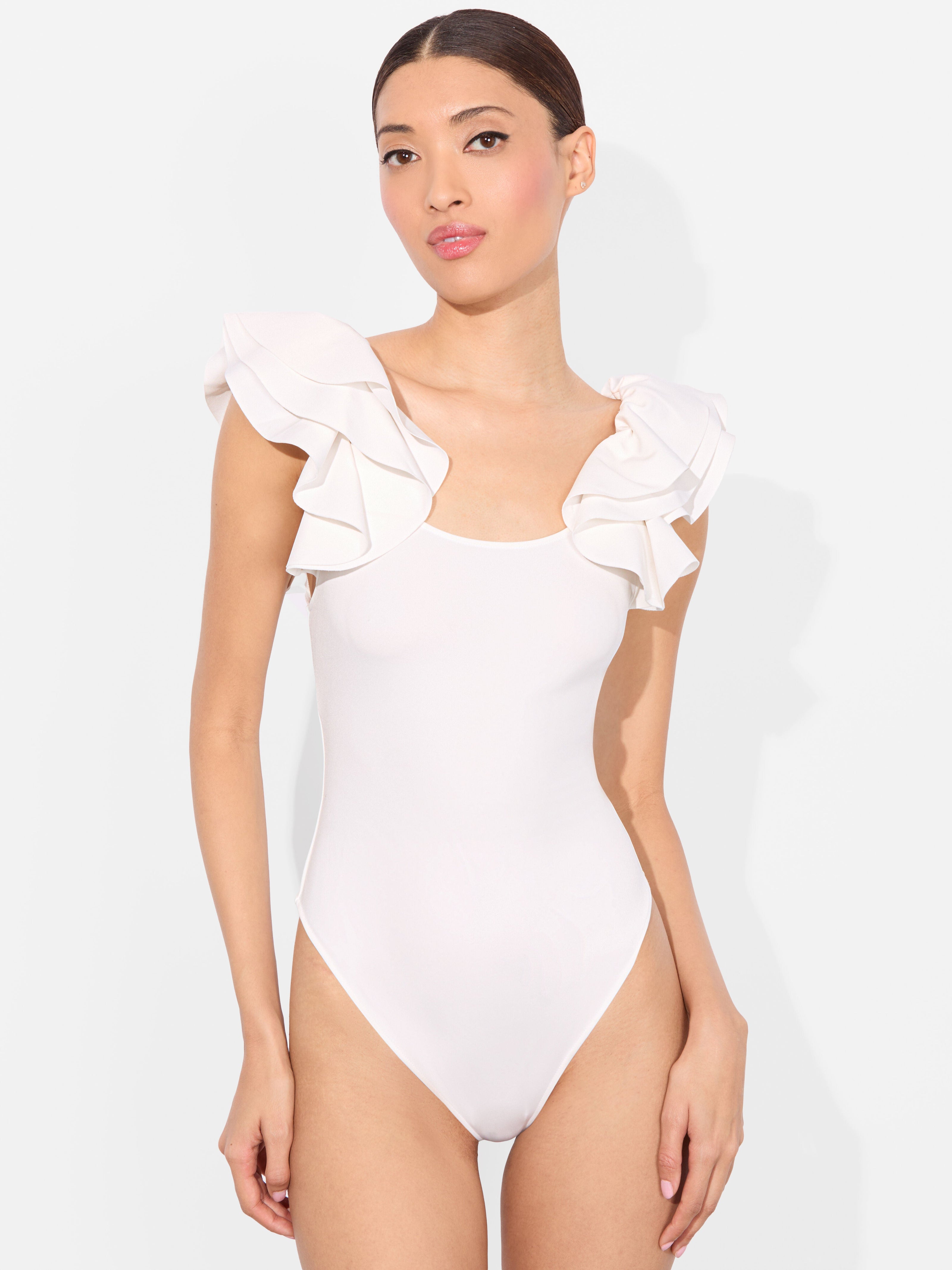 TAWNY RUFFLE BODYSUIT-ALICE + OLIVIA