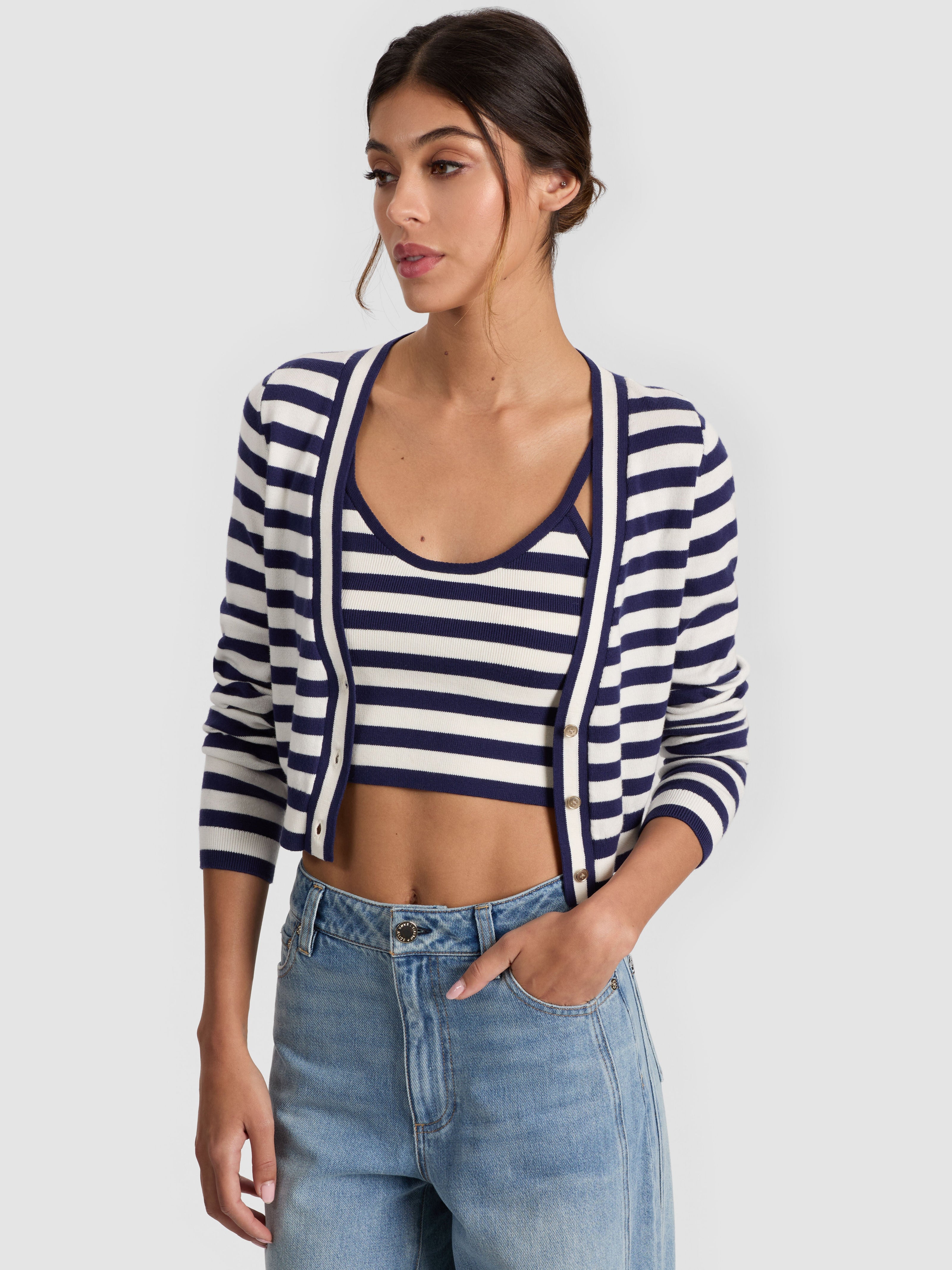 GRACE STRIPED CARDIGAN-ALICE + OLIVIA