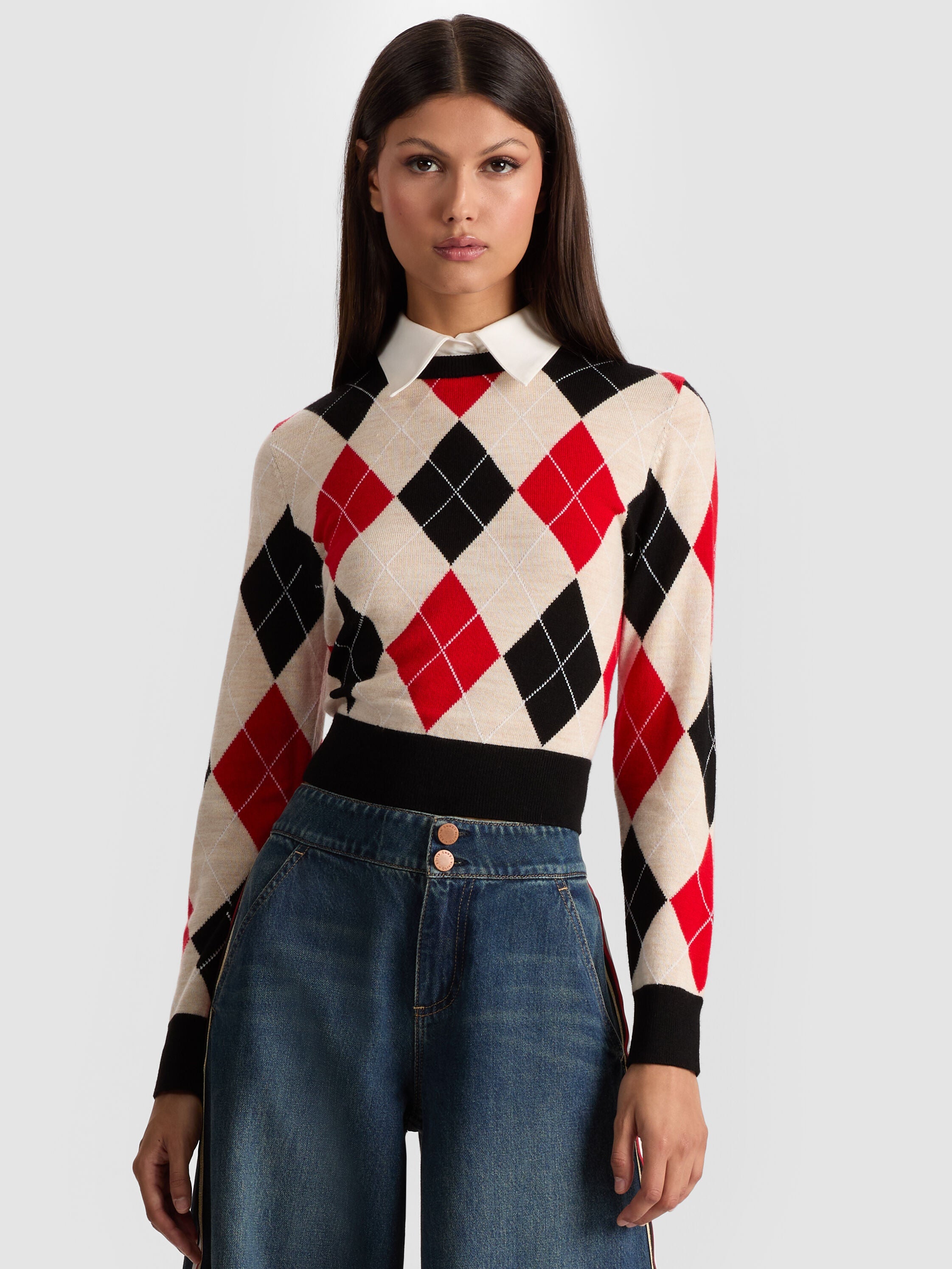 CAROLANN ARGYLE PULLOVER-ALICE + OLIVIA