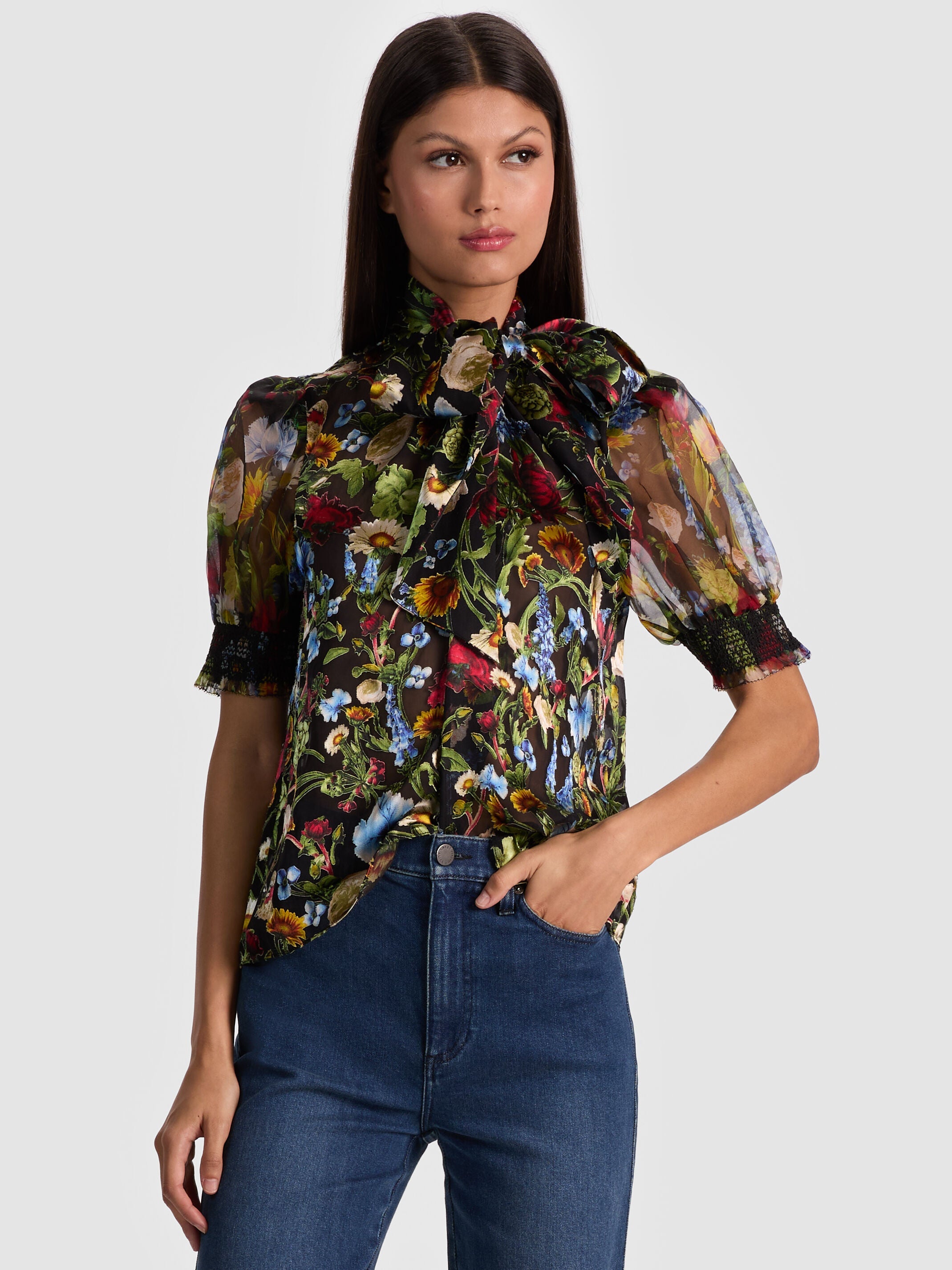 BRENTLEY PUFF SLEEVE BLOUSE-SOCIAL HOUR BLACK-ALICE + OLIVIA