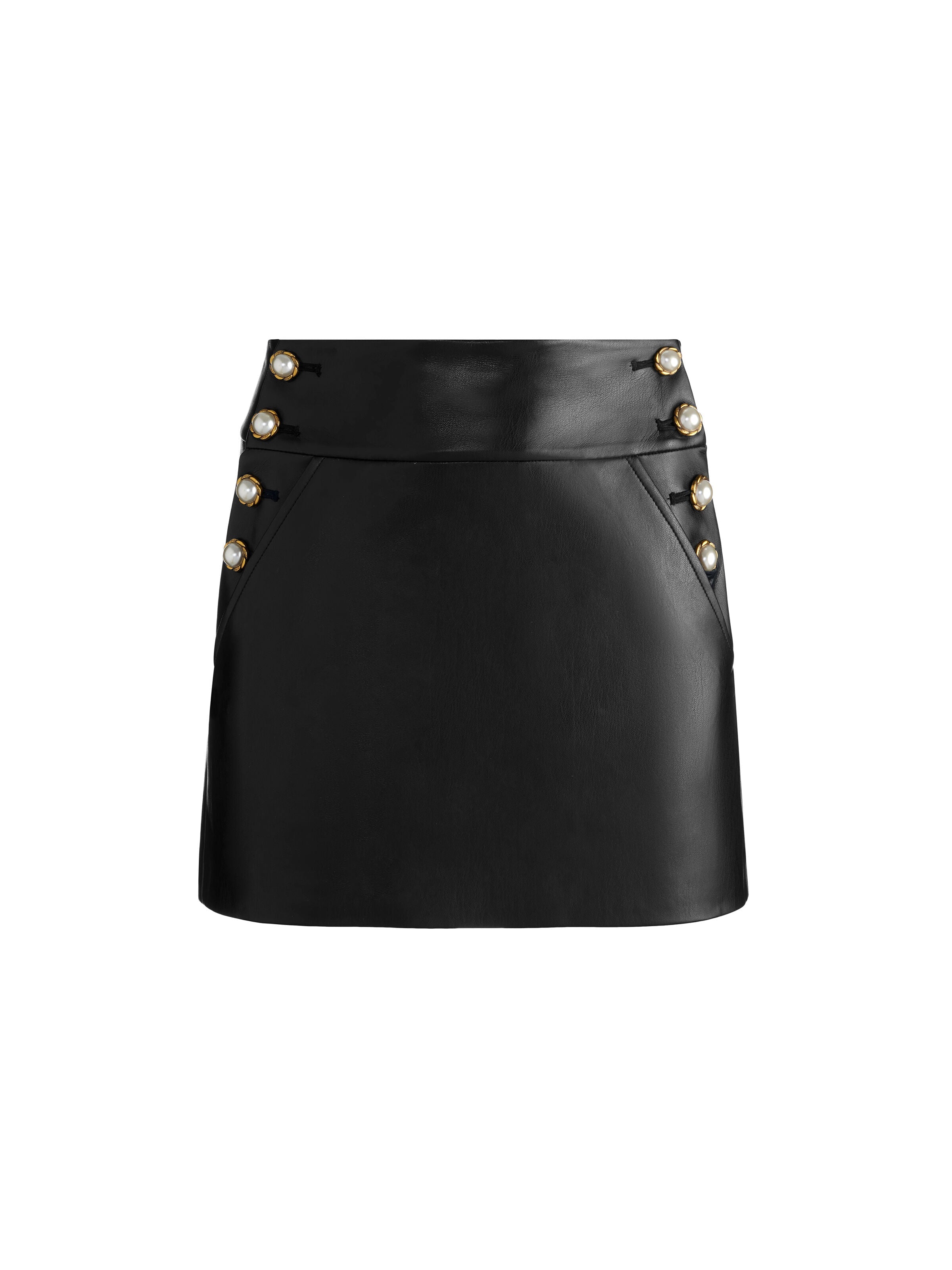 DONALD HR VGN LTHR SIDE BTN SKIRT-ALICE + OLIVIA