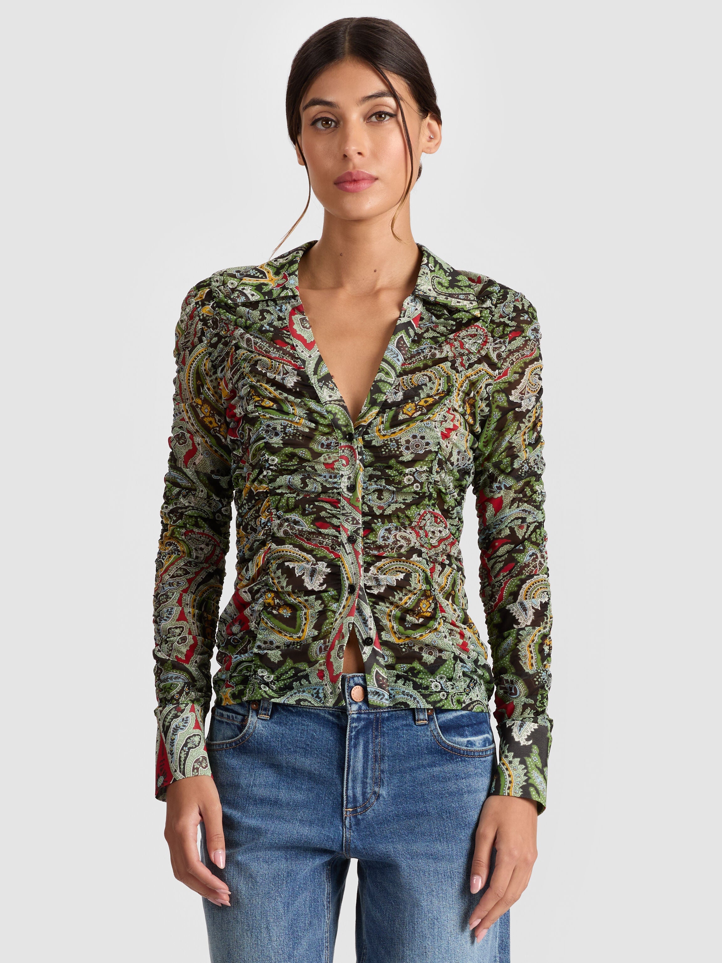 PORTIA MESH BUTTON DOWN-ALICE + OLIVIA
