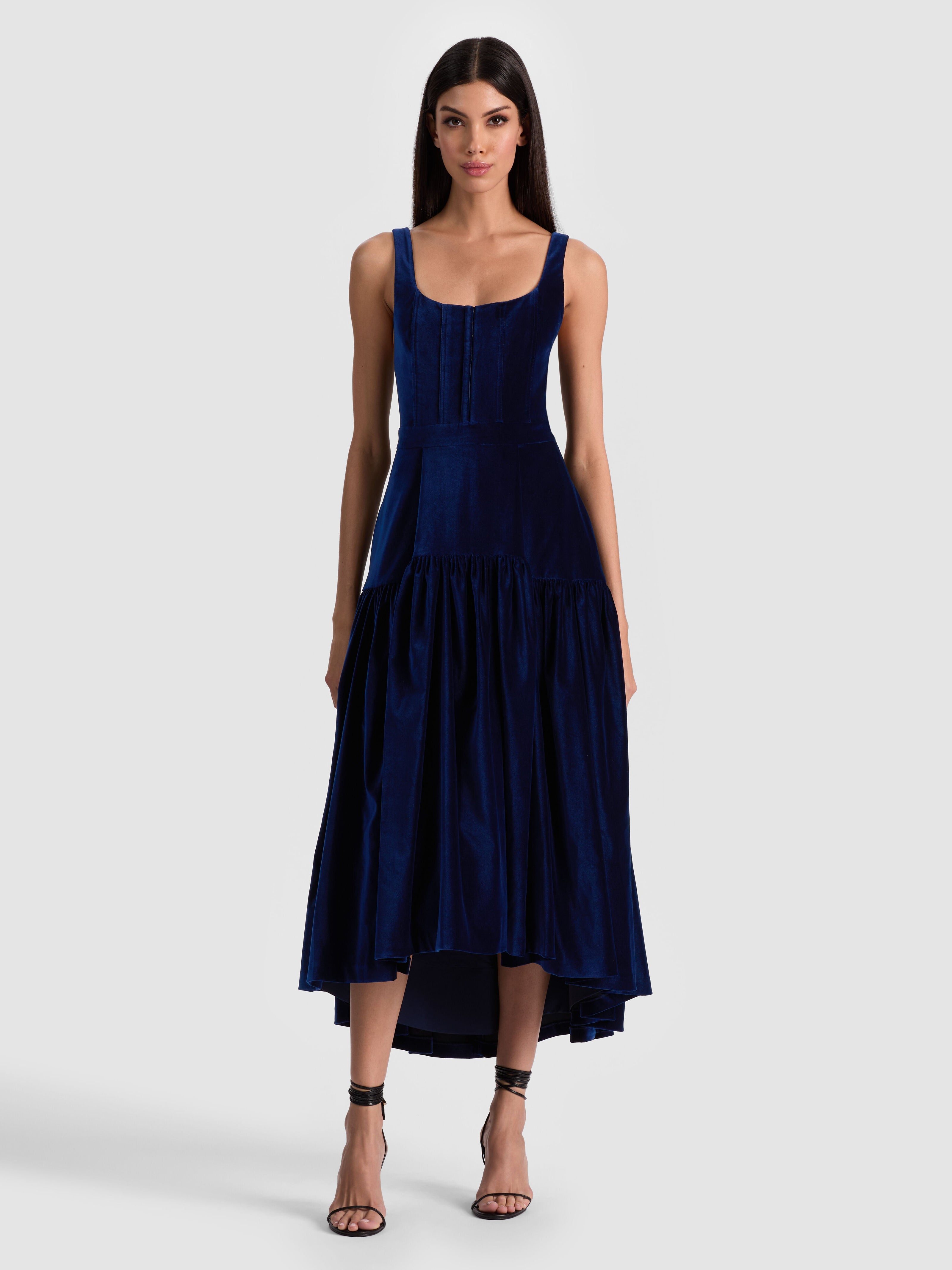 DIANA VELVET STRUCTURED MIDI DRESS-ALICE + OLIVIA