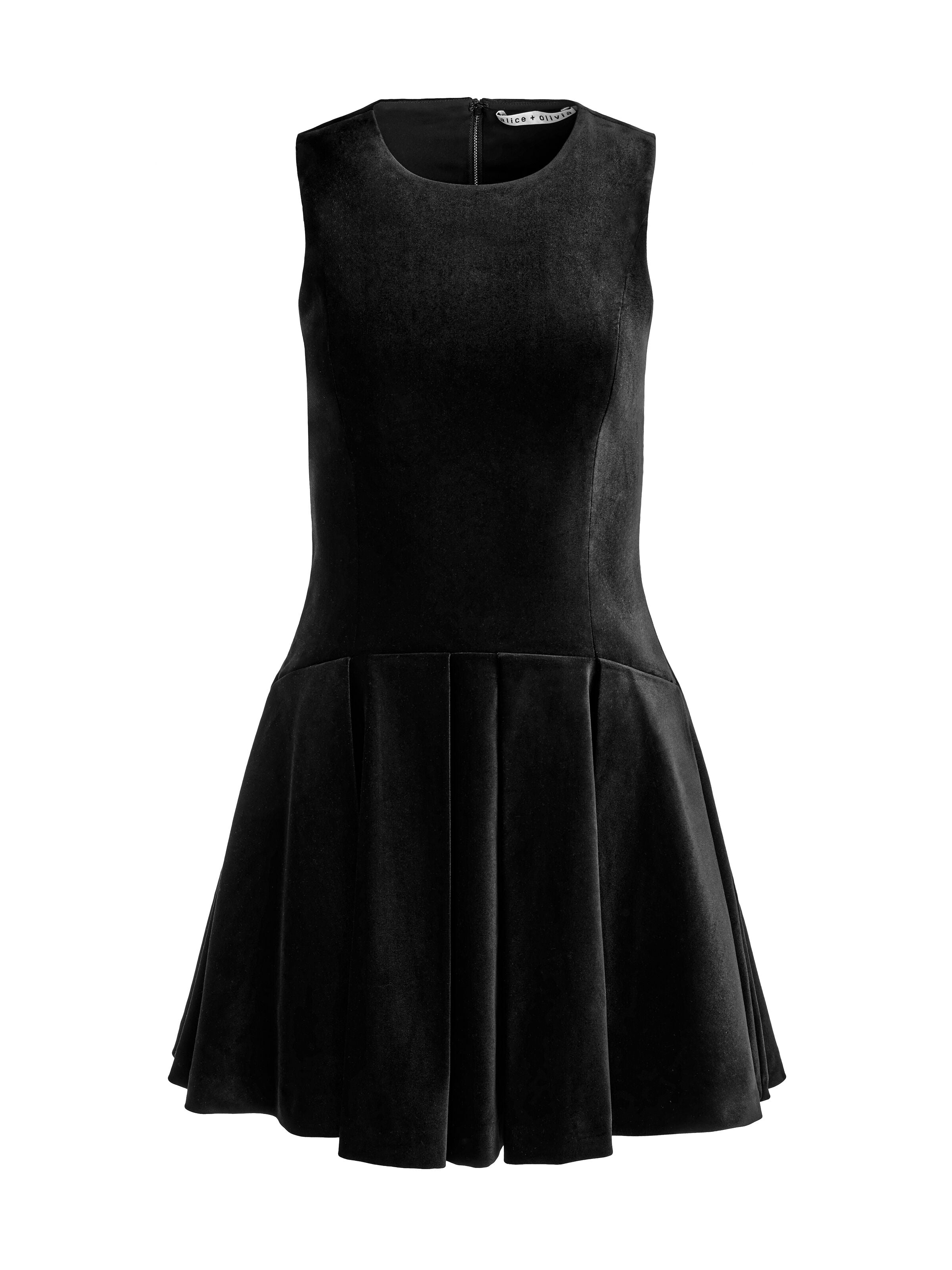 ADLEY SLVLSS CREW NK DROP WAIST FLARE MINI DRESS-ALICE + OLIVIA