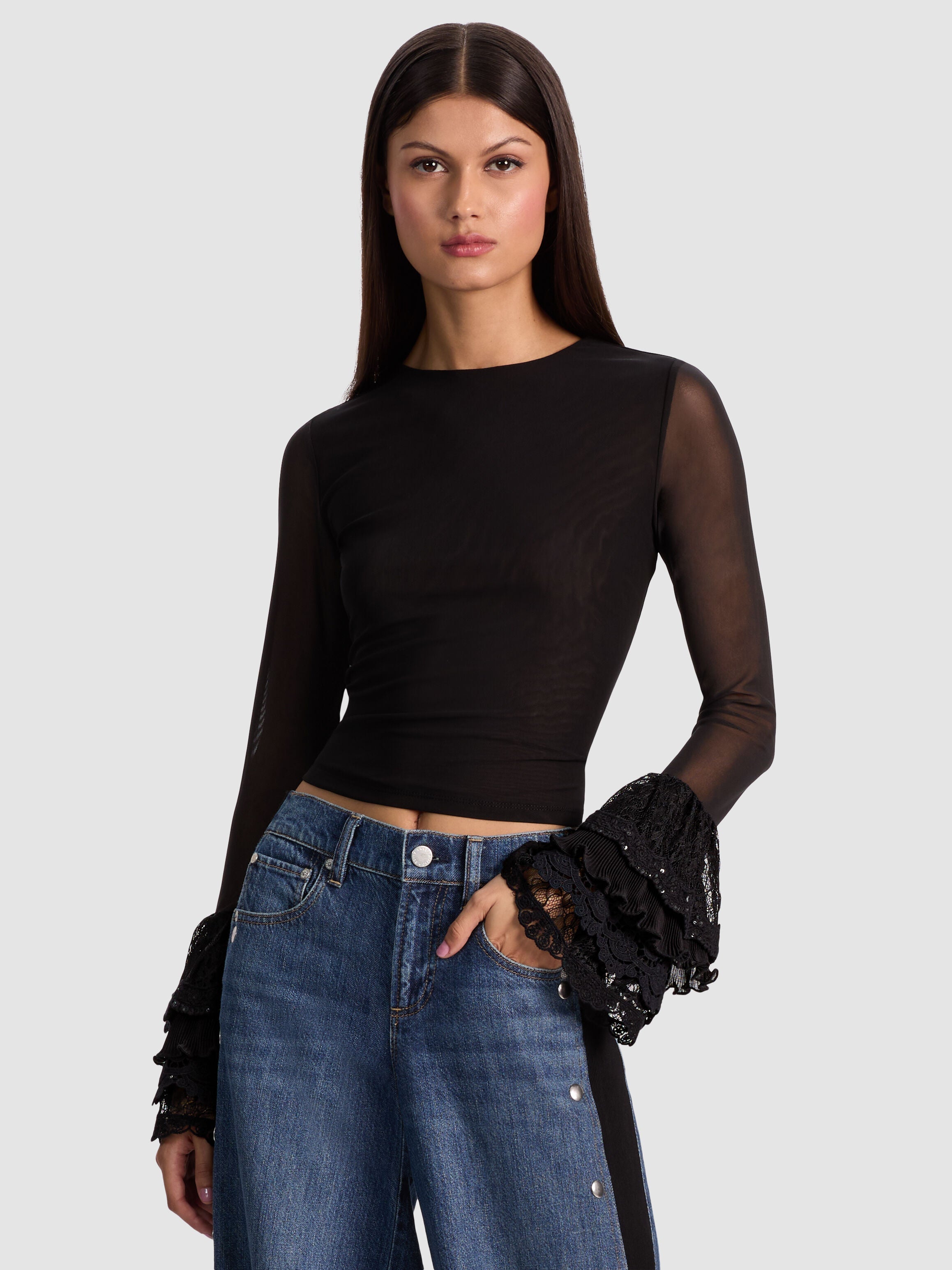 DELAINA TOP WITH RUFFLE CUFF-ALICE + OLIVIA