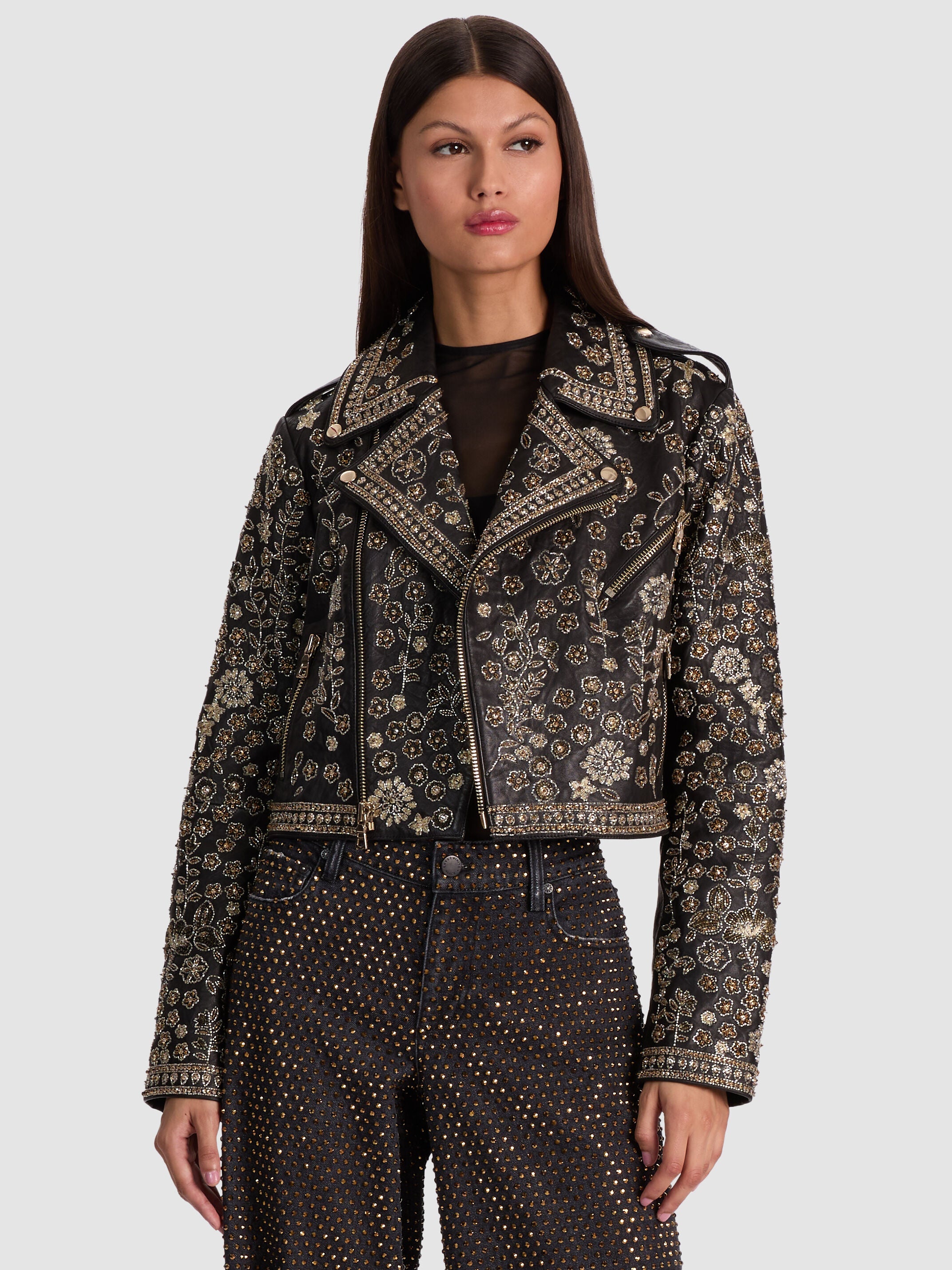 CODY EMBELLISHED LEATHER JACKET-ALICE + OLIVIA
