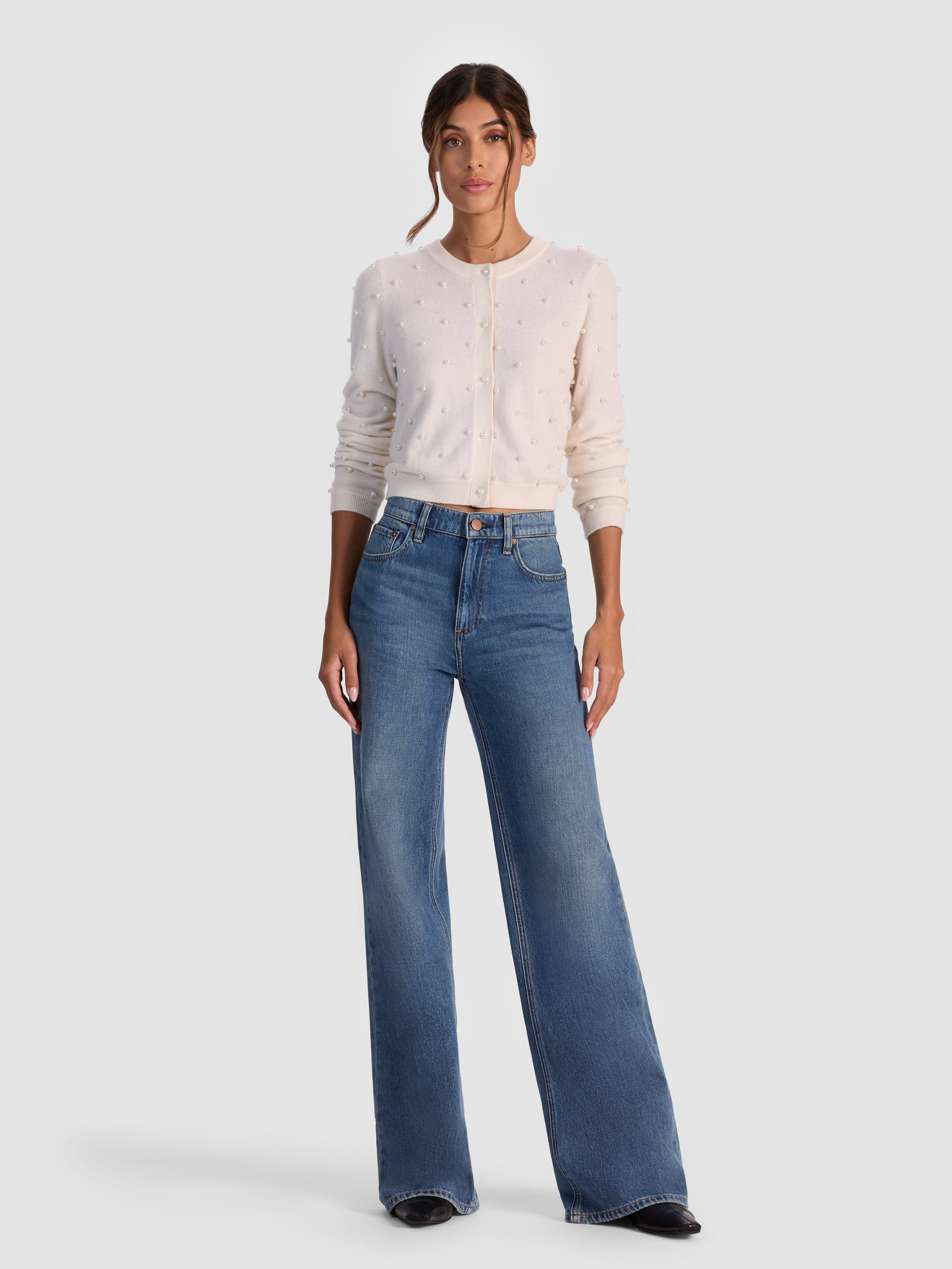 DOLLIE EMBELLISHED CASHMERE CARDIGAN-ECRU-ALICE + OLIVIA