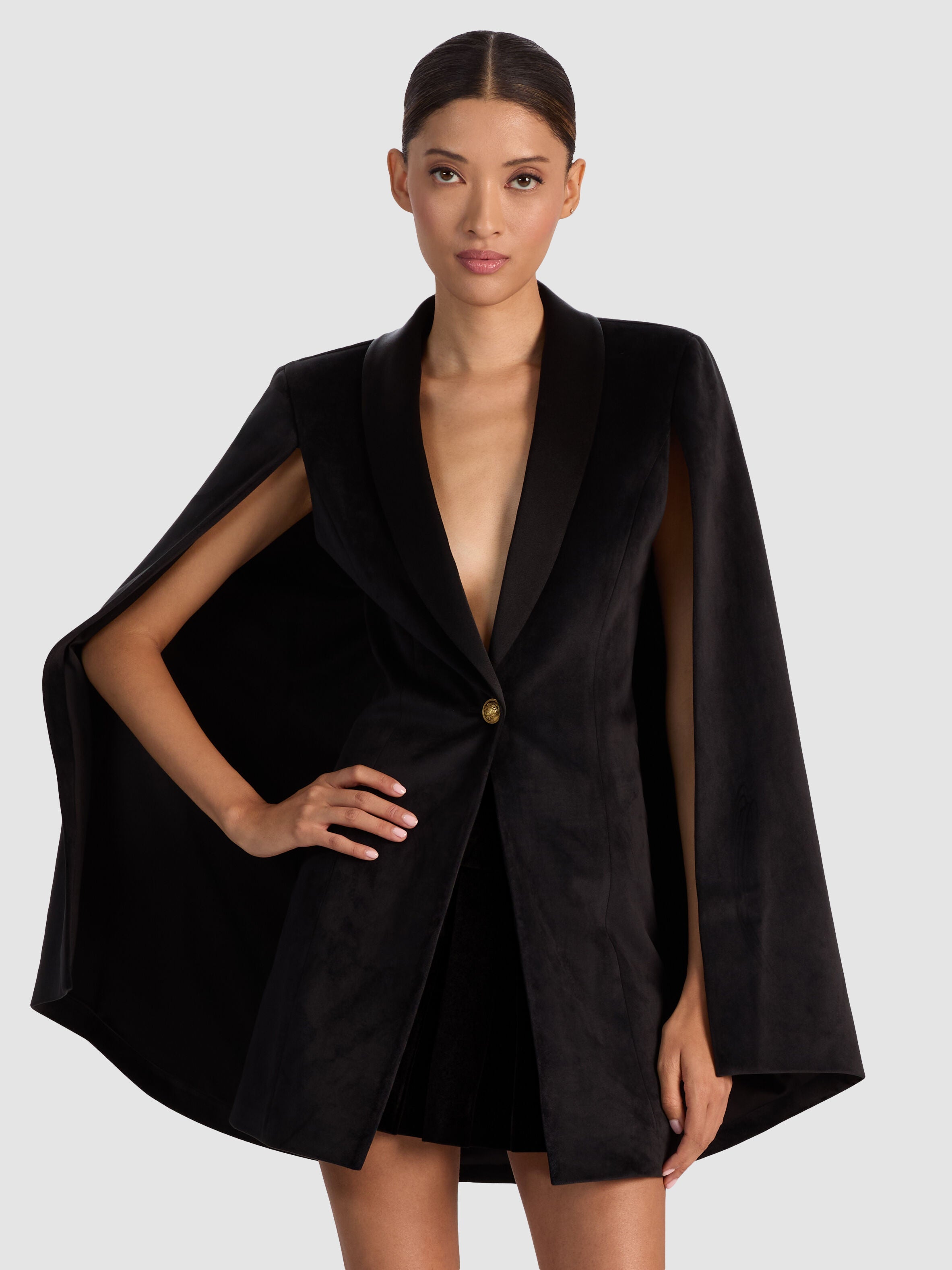 ESTHER VELVET CAPE BLAZER-Black-ALICE + OLIVIA