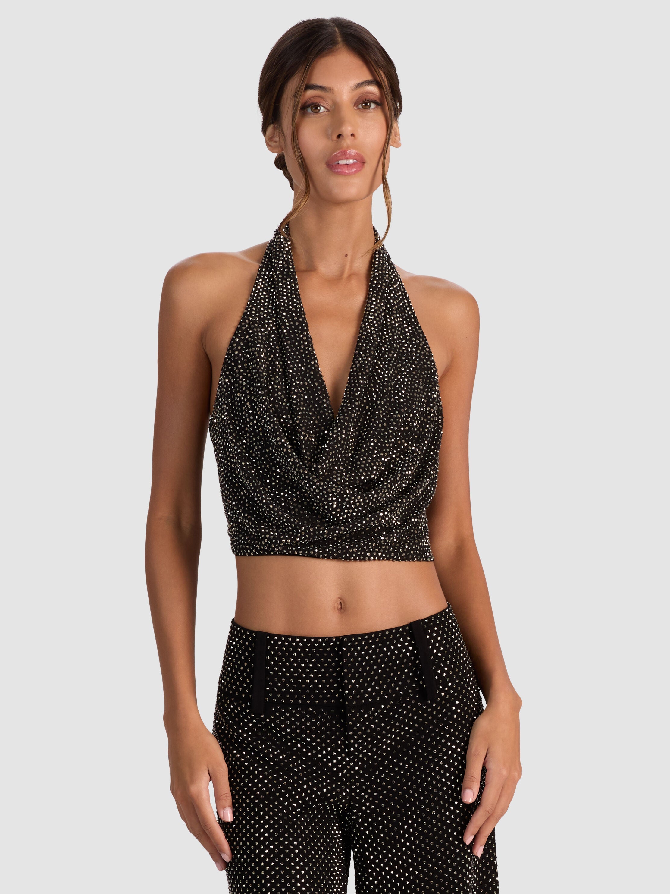 DANI EMBELLISHED HALTER TOP-ALICE + OLIVIA