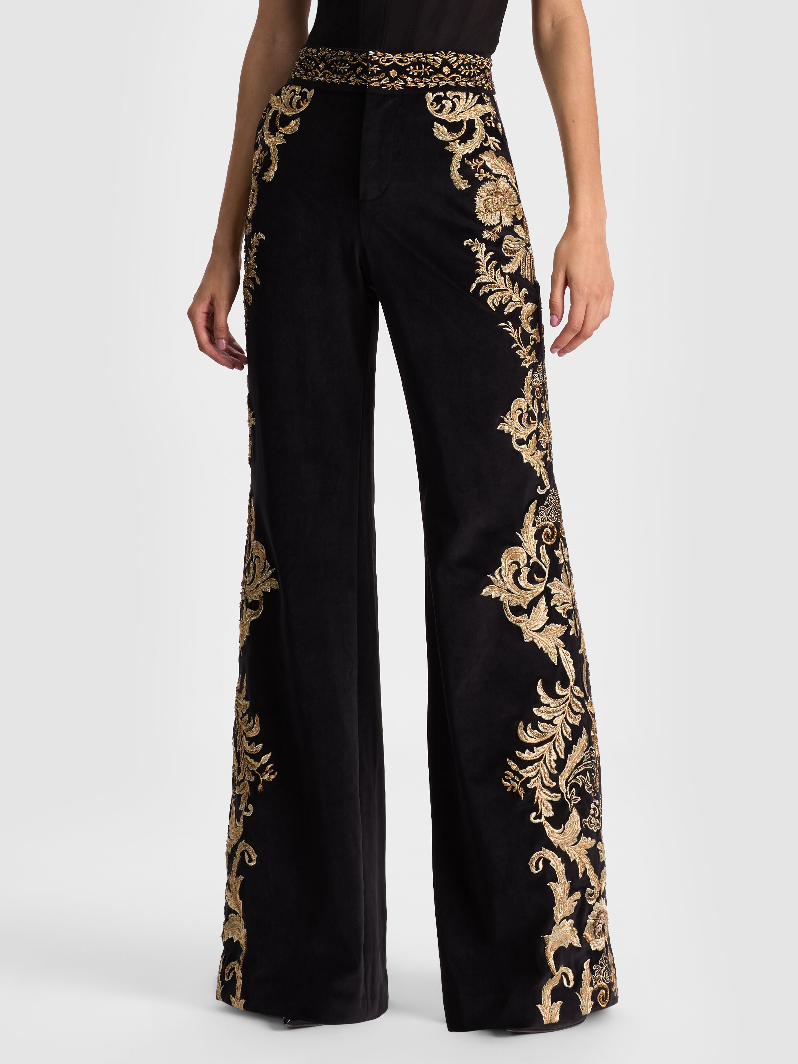 DYLAN EMBROIDERED VELVET PANT-ALICE + OLIVIA