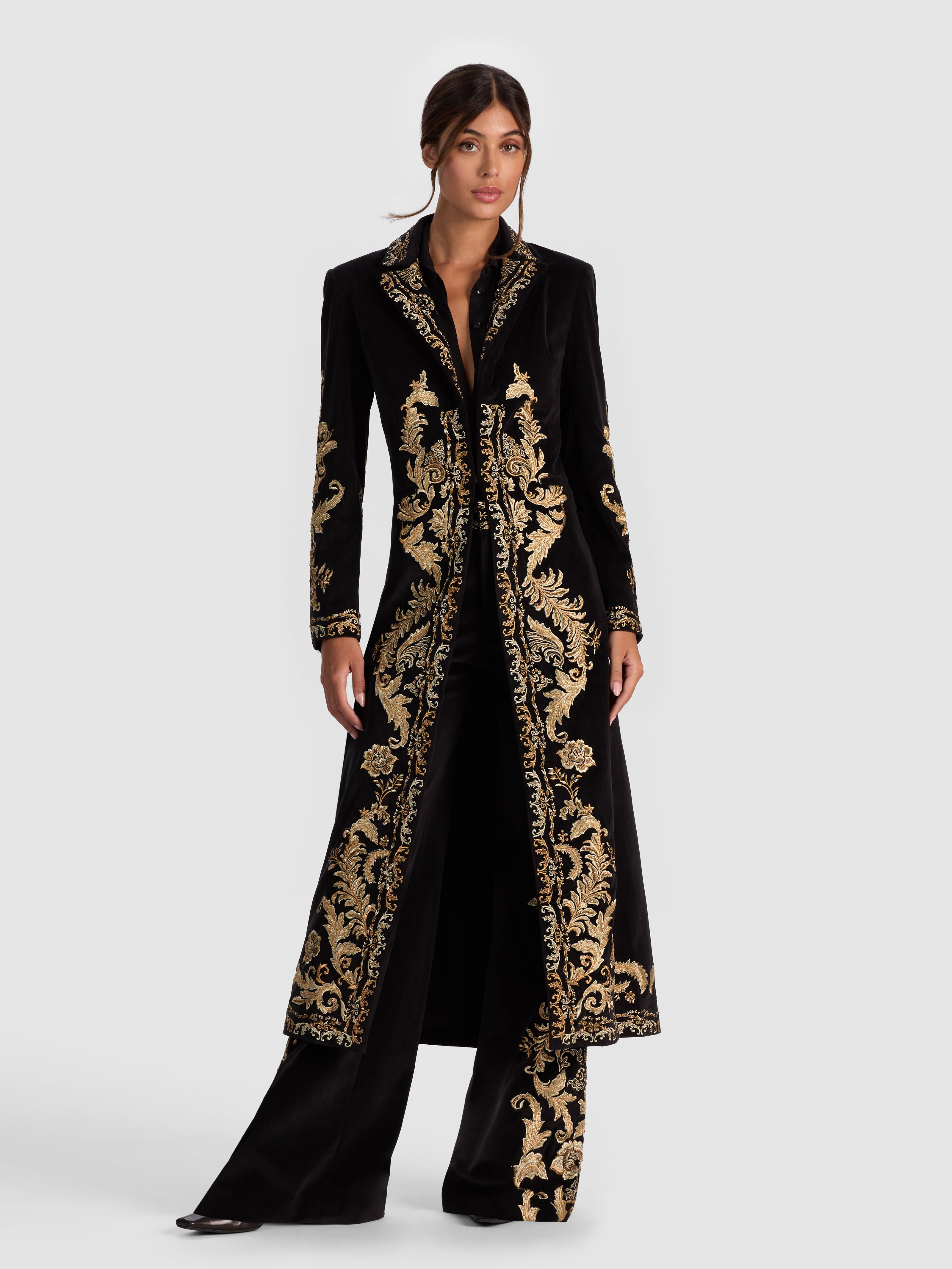 MACEY EMBROIDERED VELVET COAT-ALICE + OLIVIA