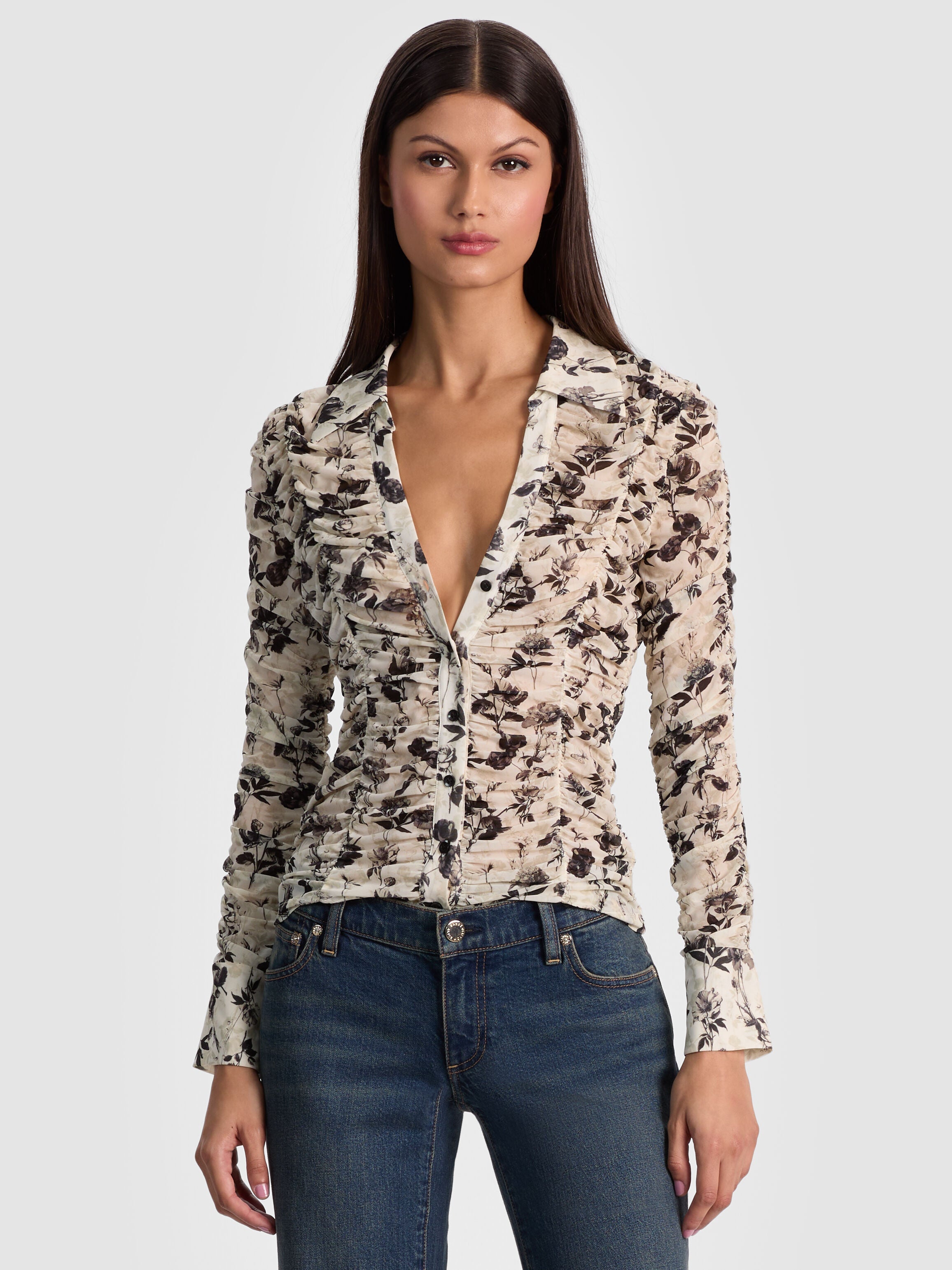 PORTIA MESH BUTTON DOWN-ALICE + OLIVIA