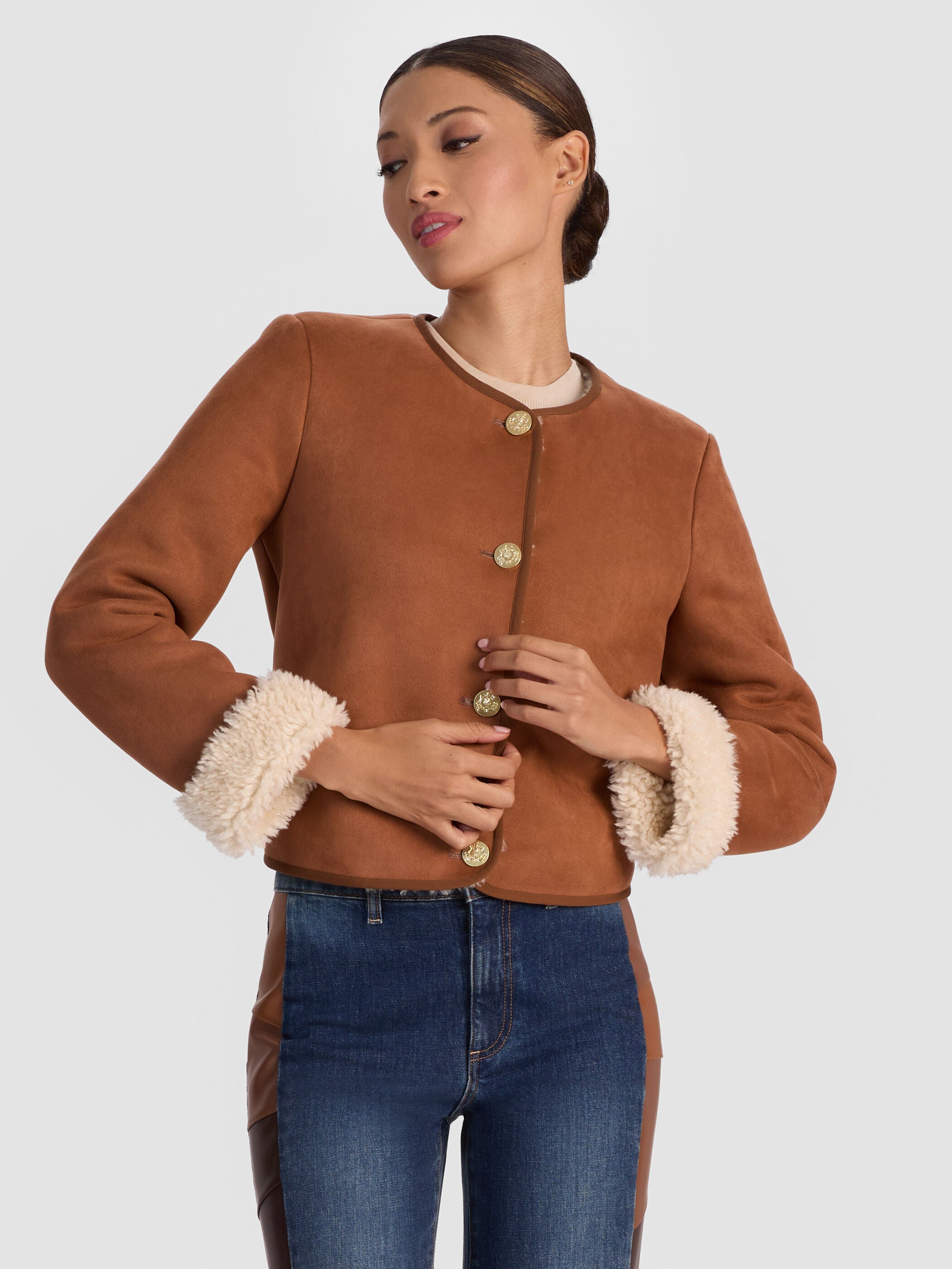 ALMA VEGAN SUEDE TEDDY JACKET-ALICE + OLIVIA