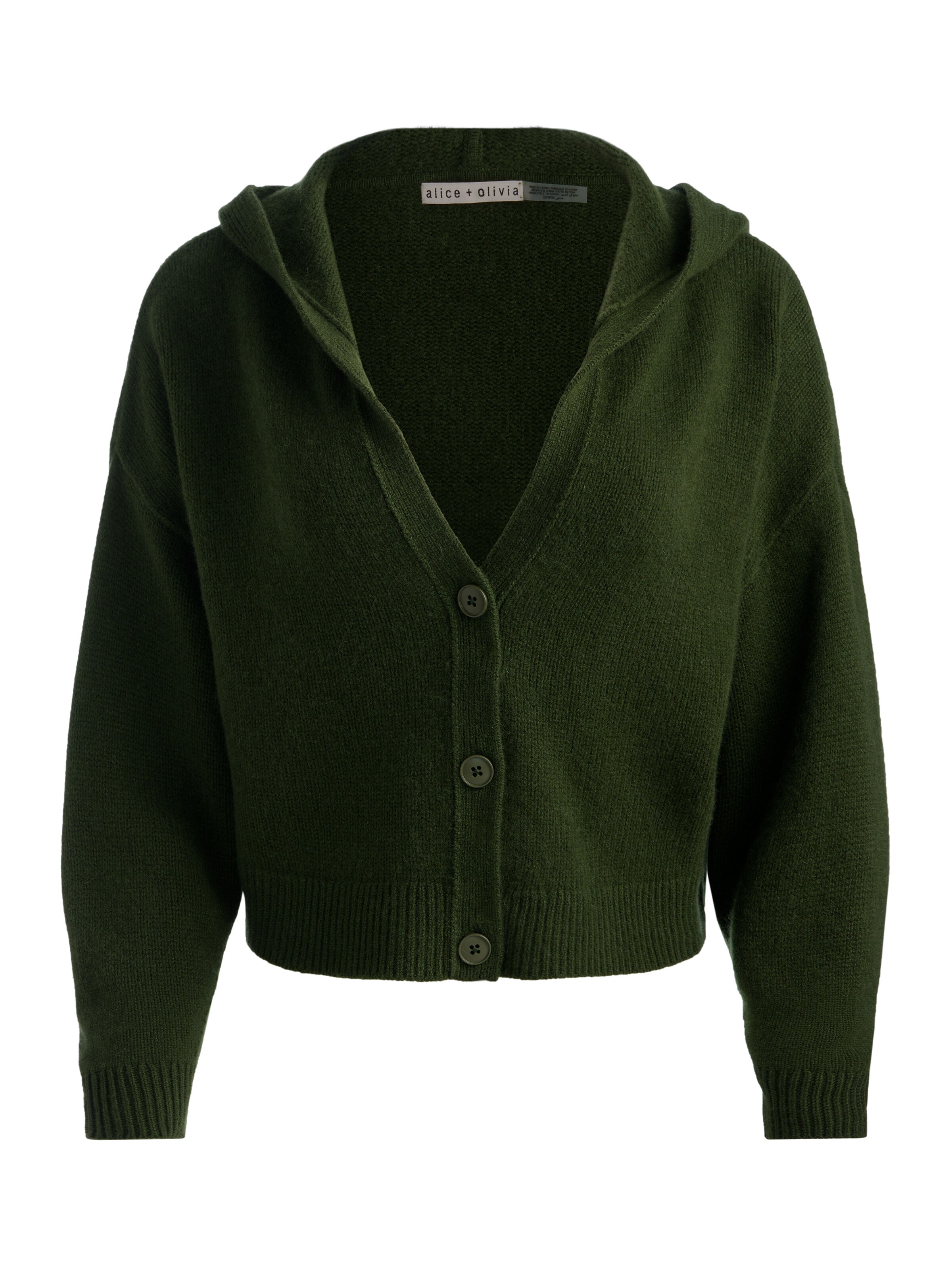 COREY HOODED CASHMERE CARDIGAN-DARK OLIVE-ALICE + OLIVIA